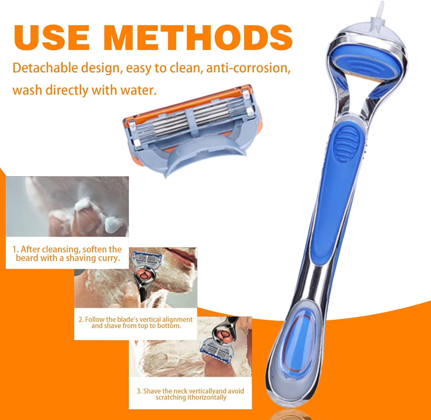 Shaving Kit, Men'S 5-Blade Razor with 12Pcs Razor Blade Shaving Razor Blade Refills for Gillette Fusion 5, Orange New Version 02 image number 3