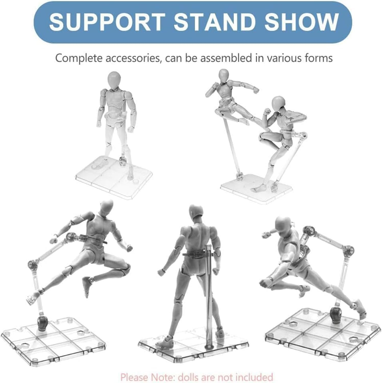 8-Piece HG144 Movable Action Figure Stand, Display Stand Base, Compatible with 6-Inch HG RG SD SHF Gundam 1/44 Toy, Transparent Plastic image number 1