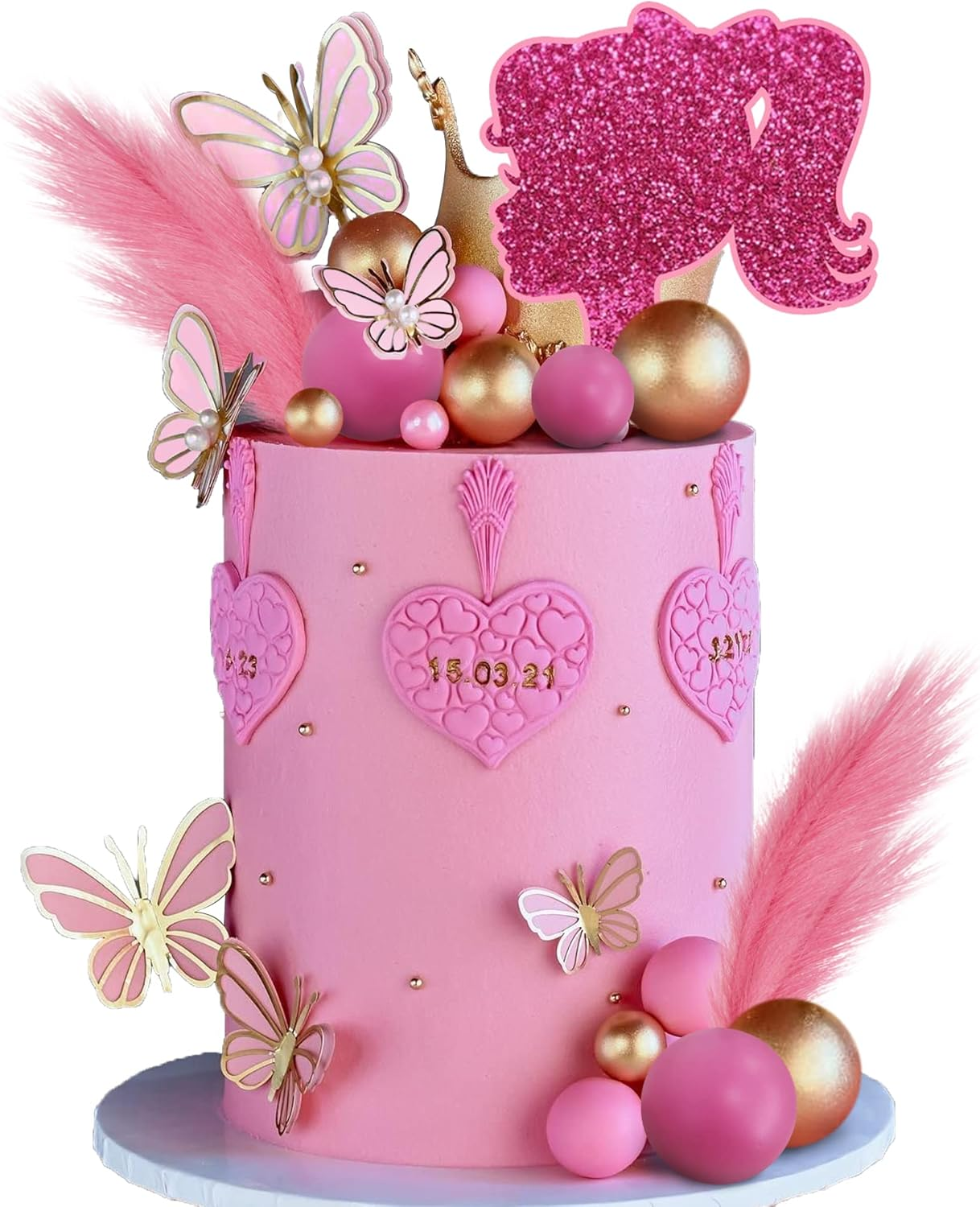 Hot Pink Girl Cake Topper Balls Cake Decorations with Shiny Stars for Wedding Baby Shower Birthday Supplies (Butterfly) image number 2