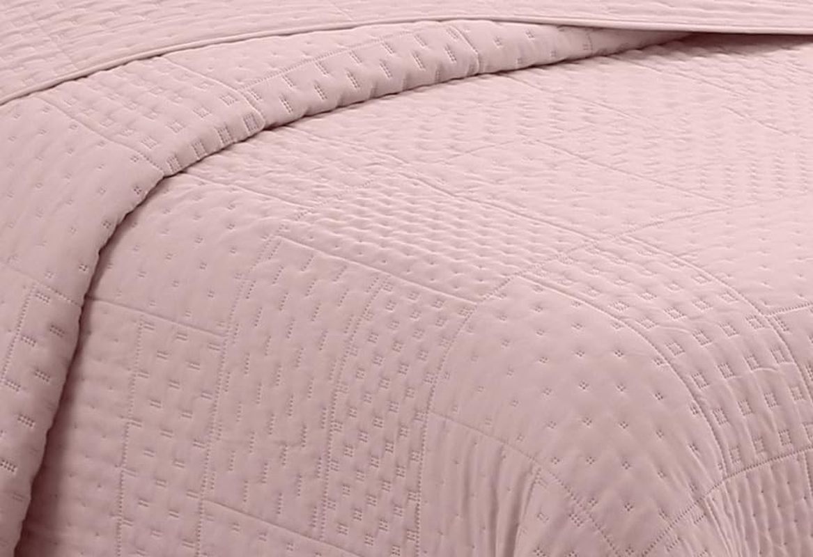 MK Collection Embossed Modern Ultasonic Quilted Oversized Coverlet Bedspread Set Solid Color New #Ruby (Pink, Full/Queen) image number 3