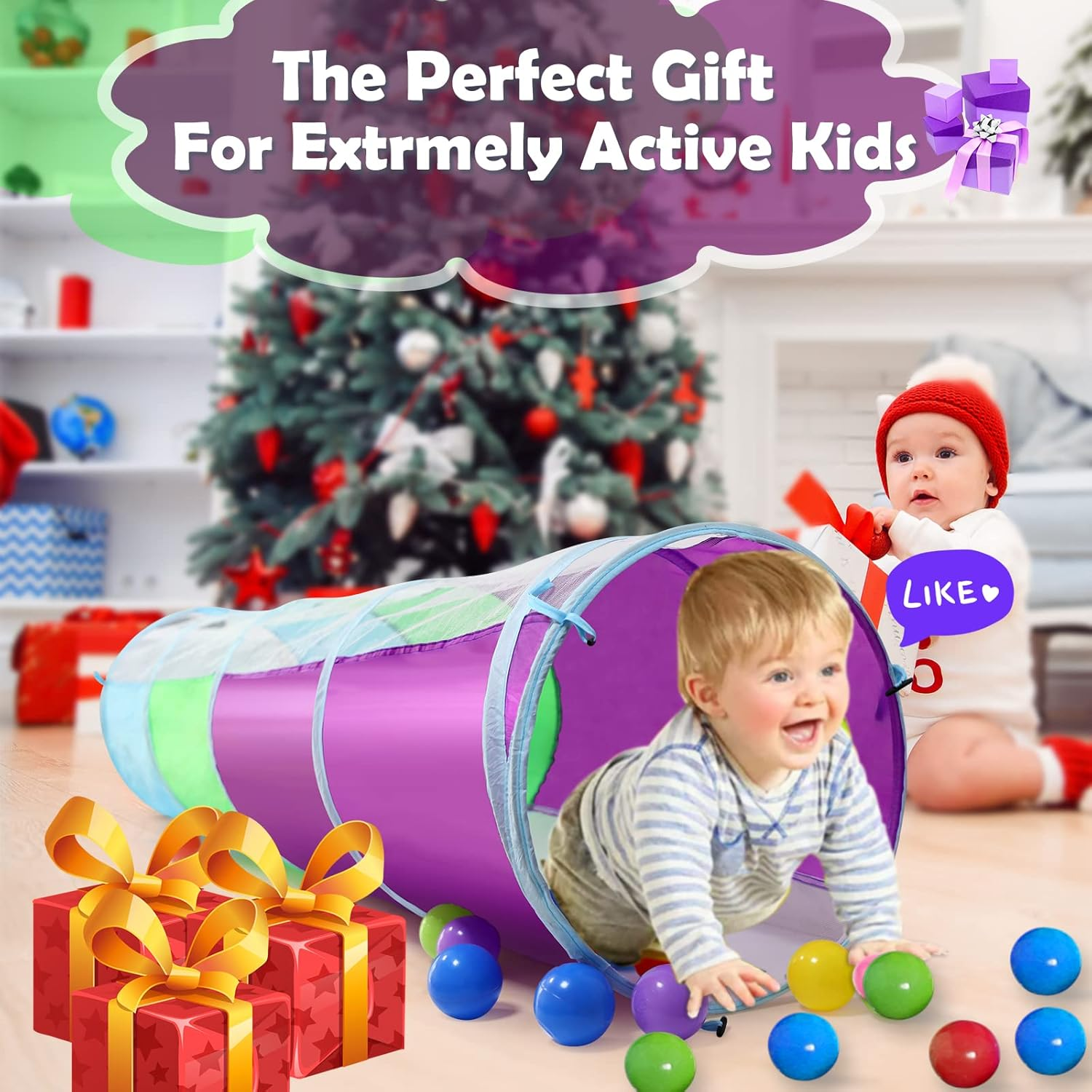 Kids Play Tunnel for Toddlers, Stlove Pop up Crawl through Tunnel Play Tent for Baby Infant Children or Dog with 2 Mesh Sides, Kids Tunnel Toys or Gift Indoor & Outdoor image number 2