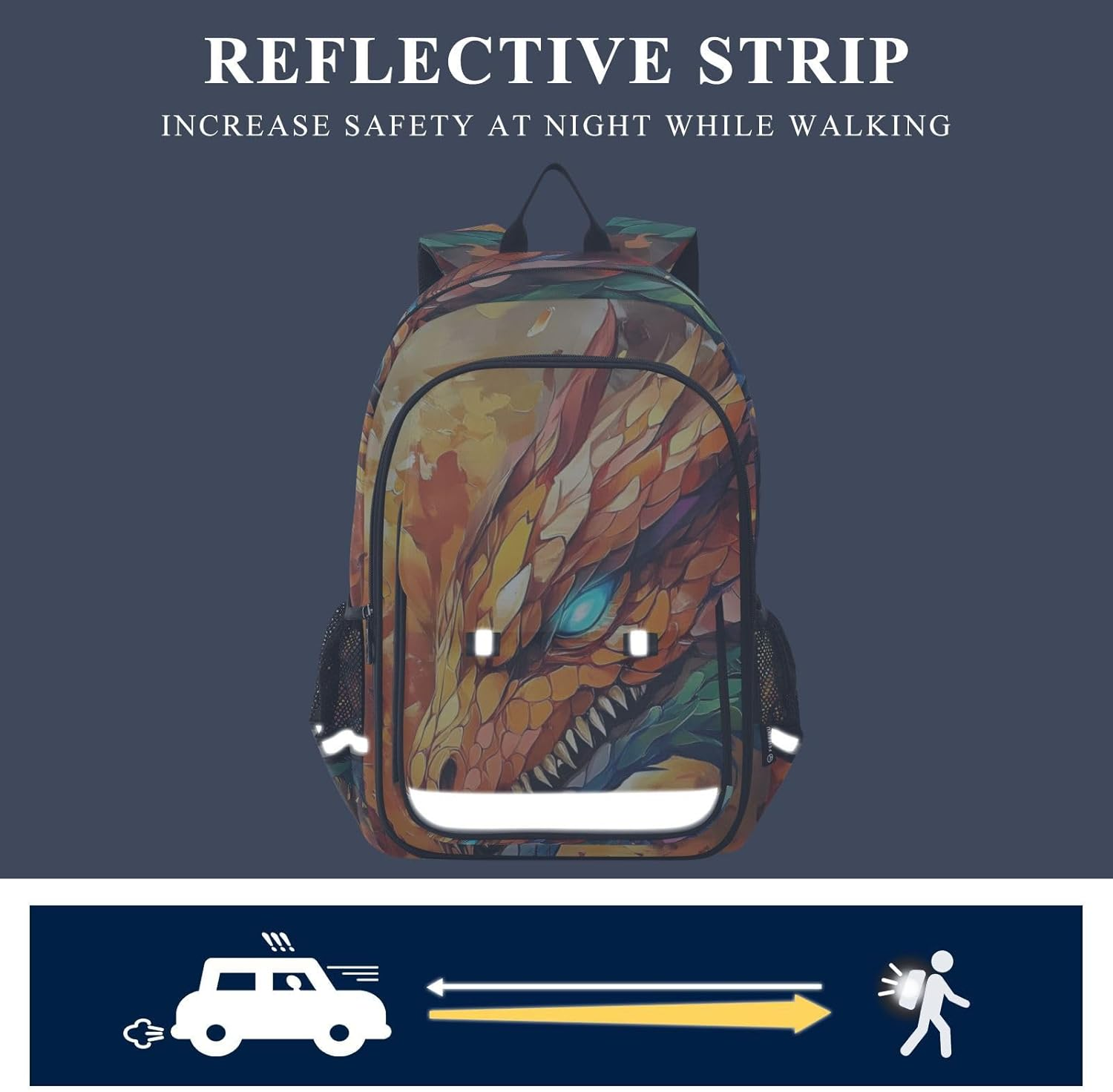 XYMZR Dragon Art Colorful Backpack Travel Laptop Daypack Shoulder Bag Book Bag Daypack with Reflective Strip 12.9 &times;17.7 IN