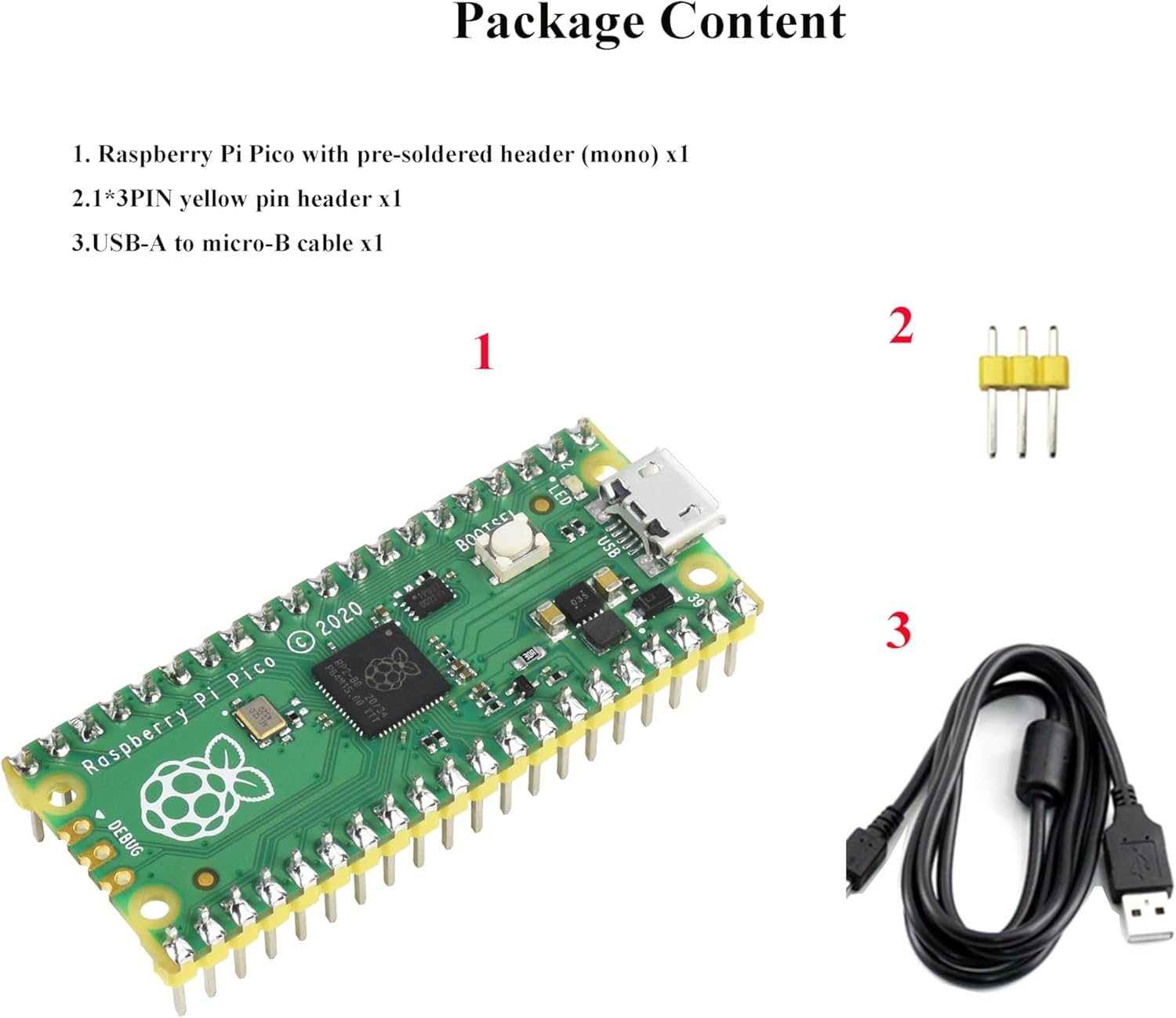 Pi Pico Microcontroller Development Board with Pre-Soldered Header, Based on Official RP2040 Chip, Dual-Core ARM Cortex M0+ Processor up to 133 Mhz, 26X Multi-Function GPIO Pins image number 3