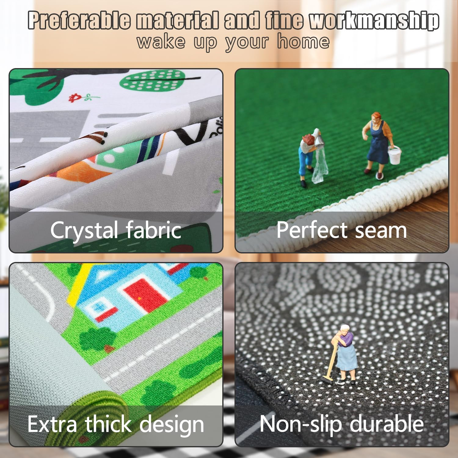 Kids Carpet City Play Mat, anti Slip Car Rug Playmat for Floor, 32"X63" Large Play Have Fun & Learn Safely Road Traffic System Activity Centerpiece Area Rug for Child Room, Playroom (City 1, 80*160Cm)