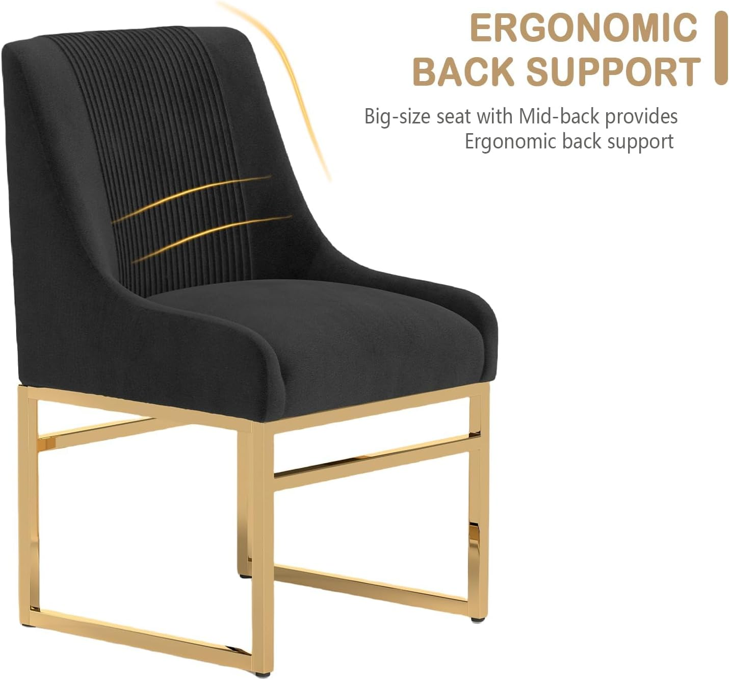 Kitchen & Dining Room Chairs Set of 2, Mid Century Modern Velvet Upholstered Dining Chairs with Gold Metal Frame Legs, Tufted Accent Chair for Reception Room Living Room Study Room(Black) - Beige image number 3