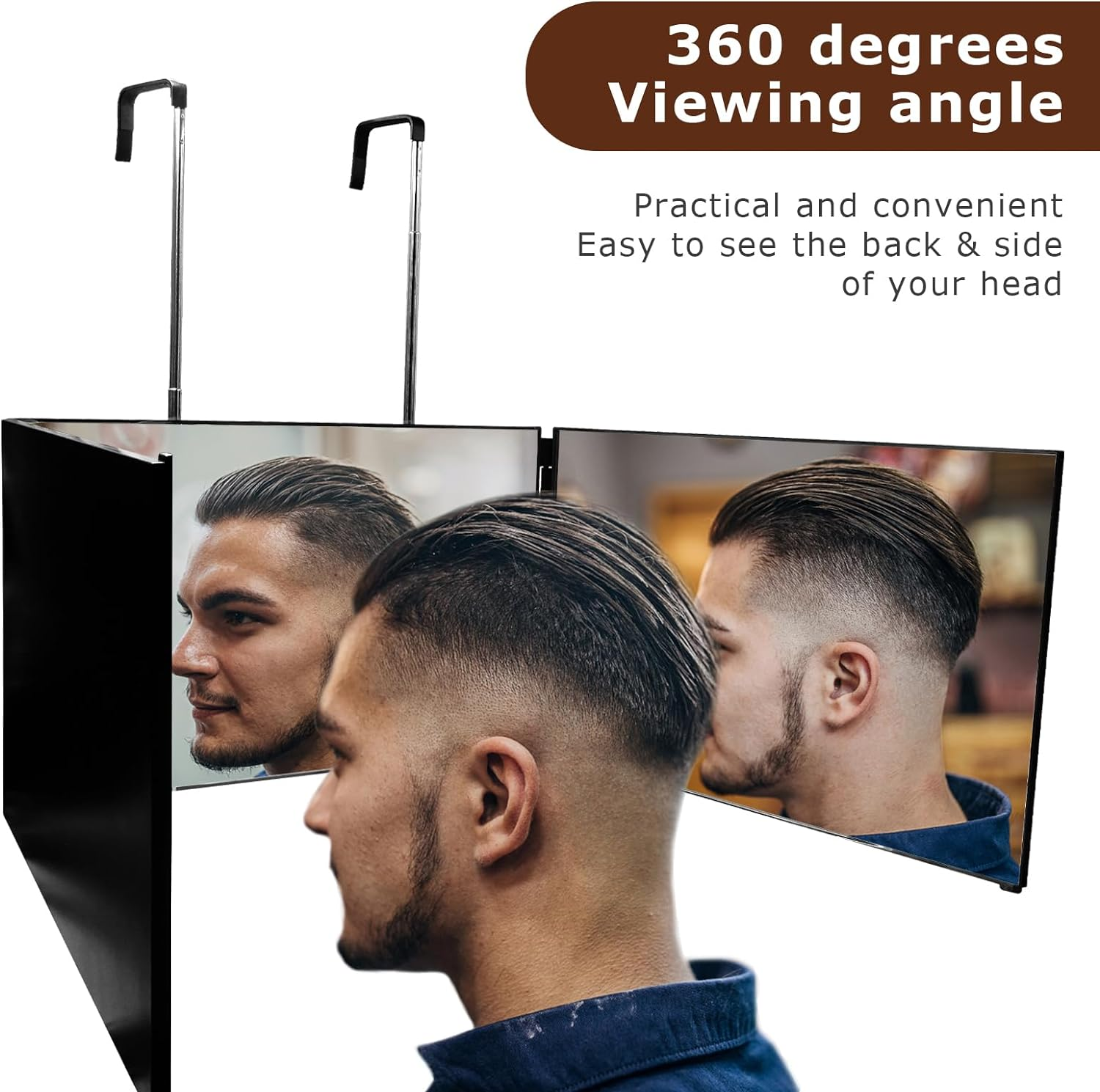 3 Way Mirror for Self Hair Cutting, 360 Trifold Barber Mirrors 3 Sided Makeup Mirror to See Back of Head, Used for Hair Coloring, Braiding, DIY Haircut Tool Are Good Gifts for Men Women (Without LED) image number 3