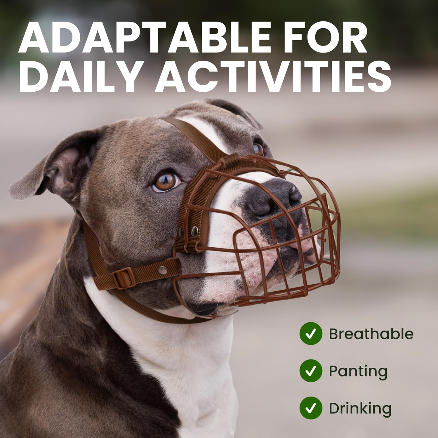 BRONZEDOG Muzzle for Pitbull Dog Made of Breathable Metal Basket for Large Dogs Such as Amstaff and Staffordshire Terriers - with Nylon Straps - Prevents Biting, Chewing and Barking image number 1