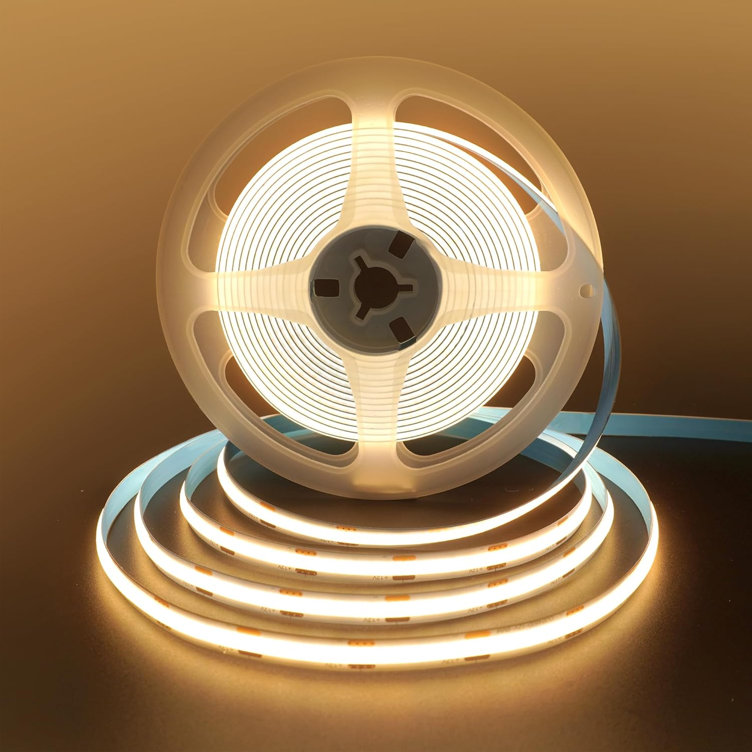 Clearhill 12V COB 480LED Strip Lights,16.4Ft/5M（No Power Supply）,Warm White 3000K,480Leds/M,With 5521DC Male and Female Connectors,8Mm Width,Cri90,Electroplated Double-Sided Panel,Ip20,For Indoor image number 5