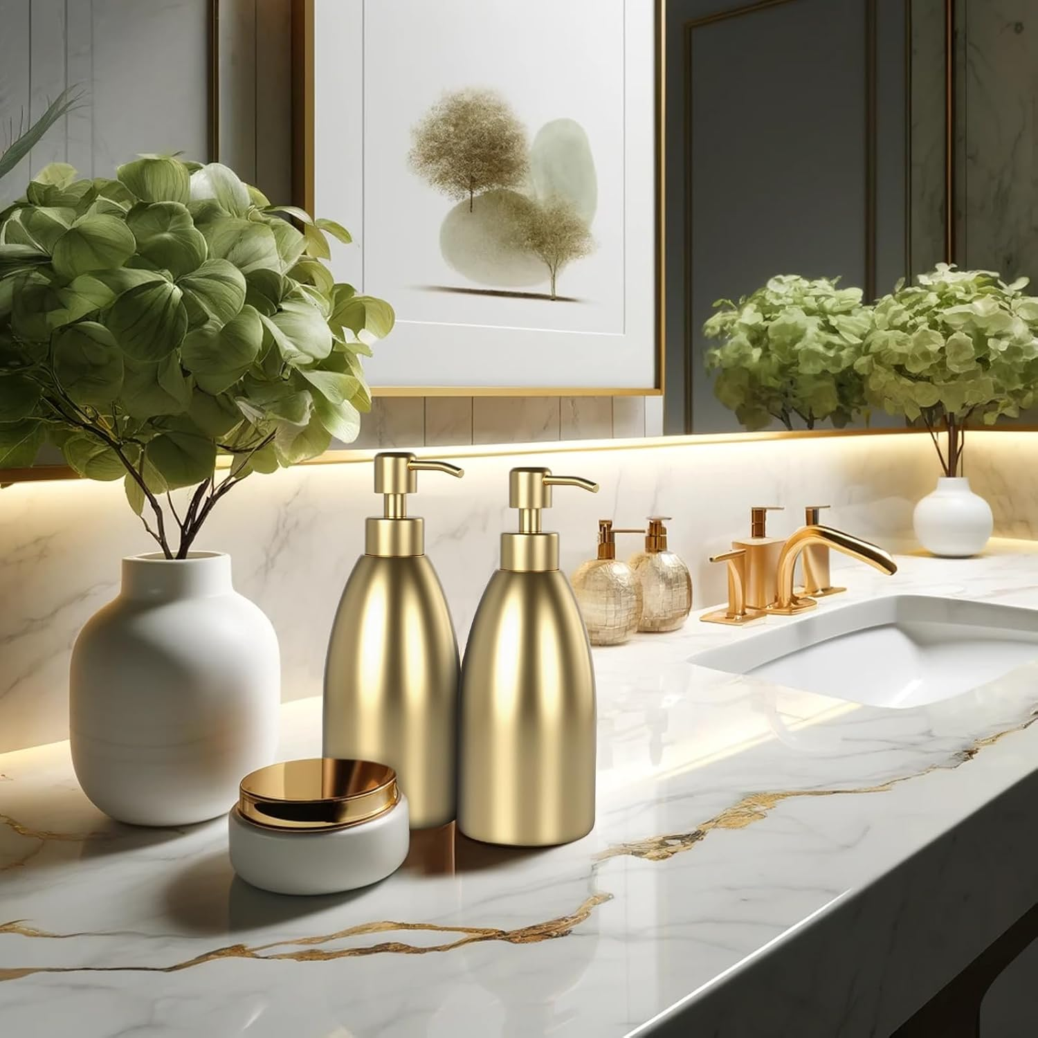 Emarful 304 Stainless Steel Soap Dispenser 16Oz Rust-Proof Liquid Soap Pump Bottle for Kitchen or Bathroom Countertop Hand Dish Lotion Leak-Proof (Gold) - Brushed Nickel image number 2