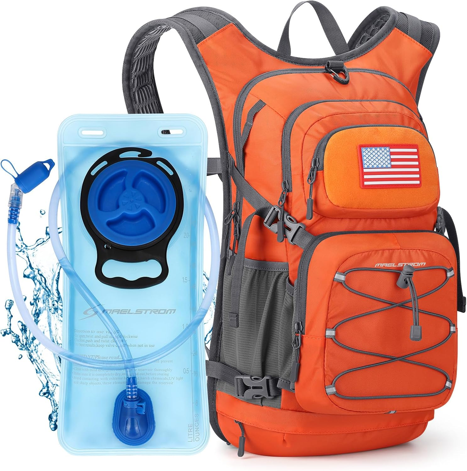 Hydration Backpack, Hiking Backpack with 2L Water Bladder, High Flow Bite Valve Water Backpack Men Women Lightweight Insulation for Hiking, Cycling, Running, Climbing, Camping