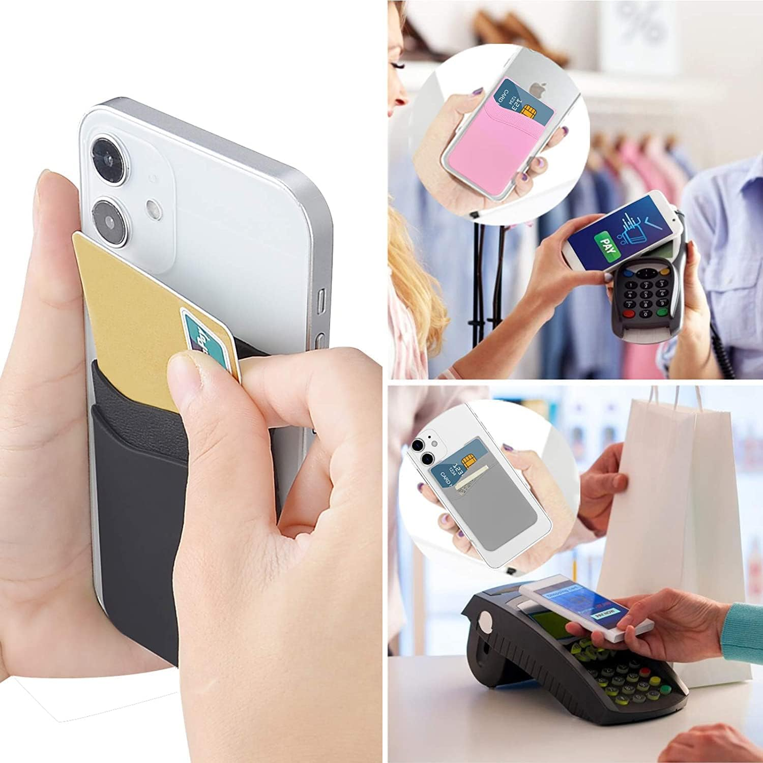 Adhesive Phone Card Holder Stick-On Phone Wallet ID Credit Card Holder Double Layers Pouch for Iphone Samsung Smartphones (Black) image number 6