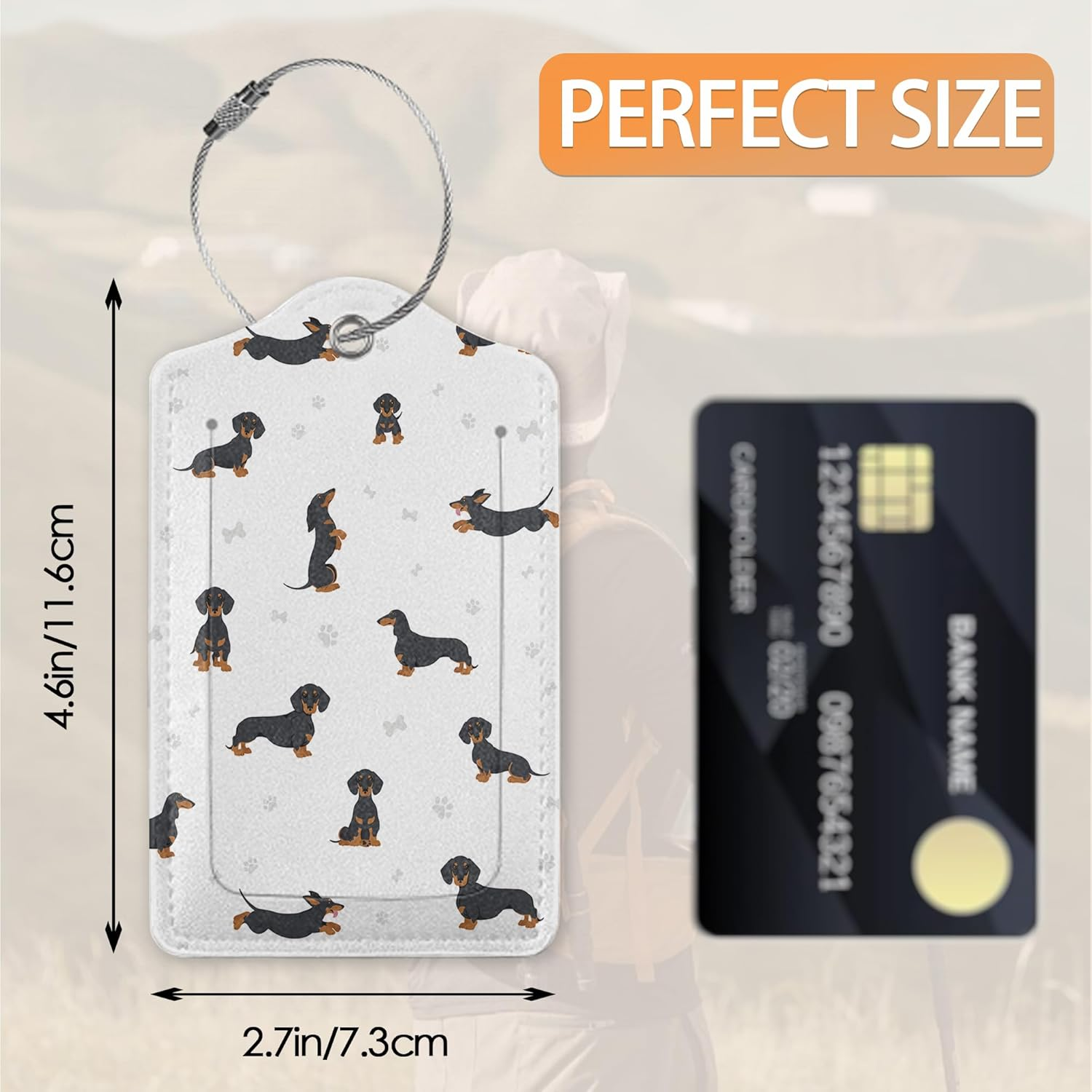 Dachshund Dog Paws Luggage Tags for Suitcase,Luggage Tag with Stainless Steel Loop Privacy Cover ID Label Travel Bag Luggage Identifiers for Women Men Travel,Set of 2 - American Bald Eagle With Usa Flag image number 4