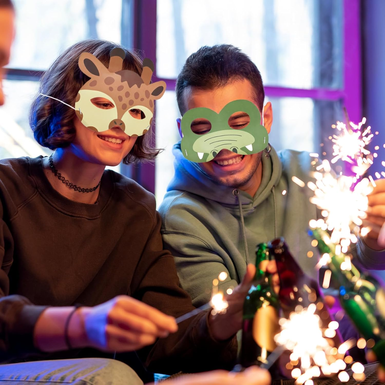 WELANE Safari Animal Masks, 16 PCS Wild Forest Zoo Animals Cartoon Masks for Party, Masquerade, Cosplay (16 Kinds)