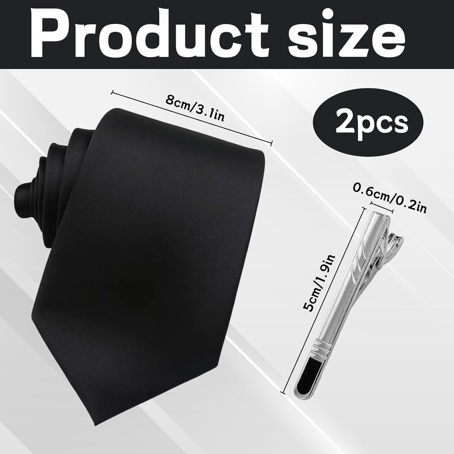 Black Tie for Men, Classic Formal Necktie with Silver Tie Clip, Elegant Accessory for Business Meetings and Weddings, 145 Cm Length, 8 Cm Width image number 6