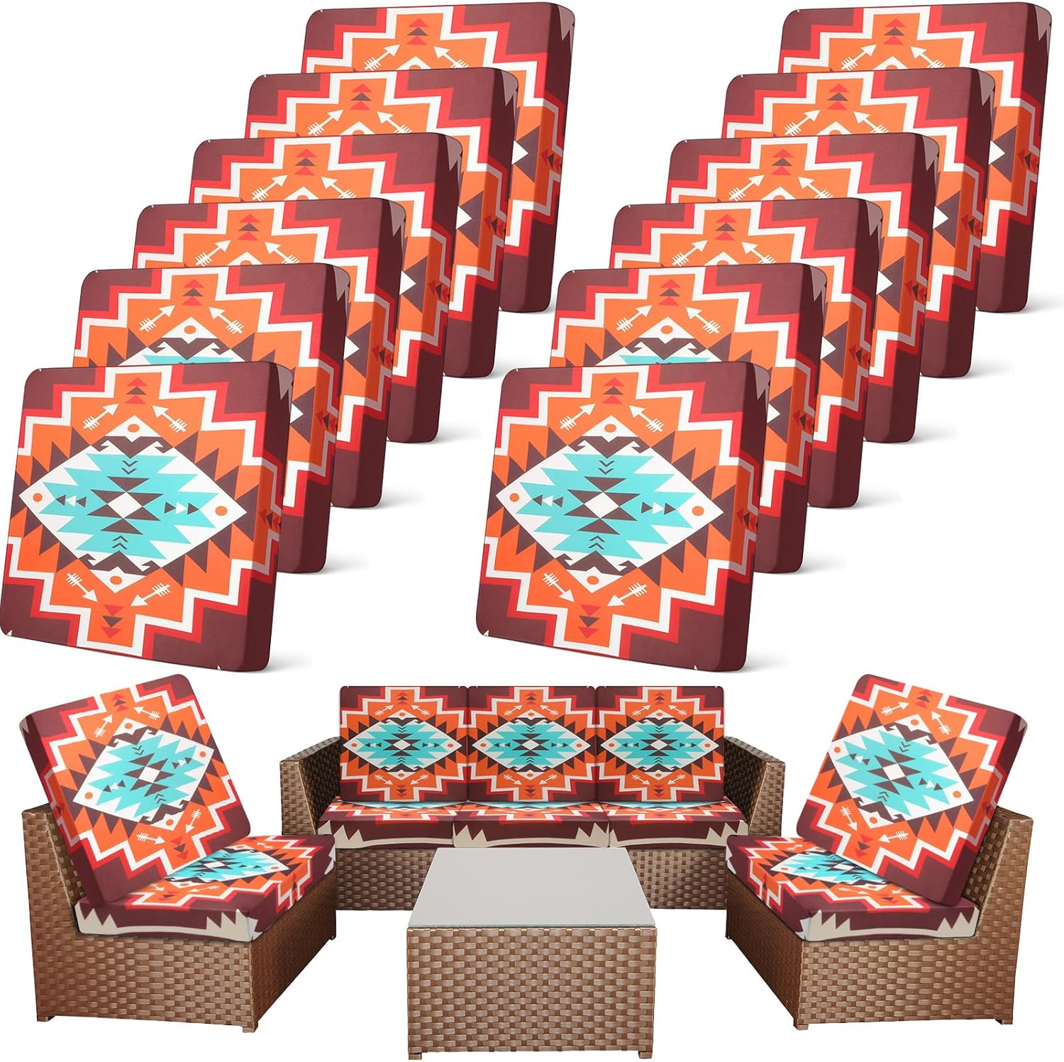 Newwiee 12 Pcs Patio Stretch Outdoor Cushion Covers Sofa Couch Covers Replacement Couch Slipcover for Sofa Seat Chair Porch Patio Furniture Protector, Flexibility and Washable(Flower,Watercolor)