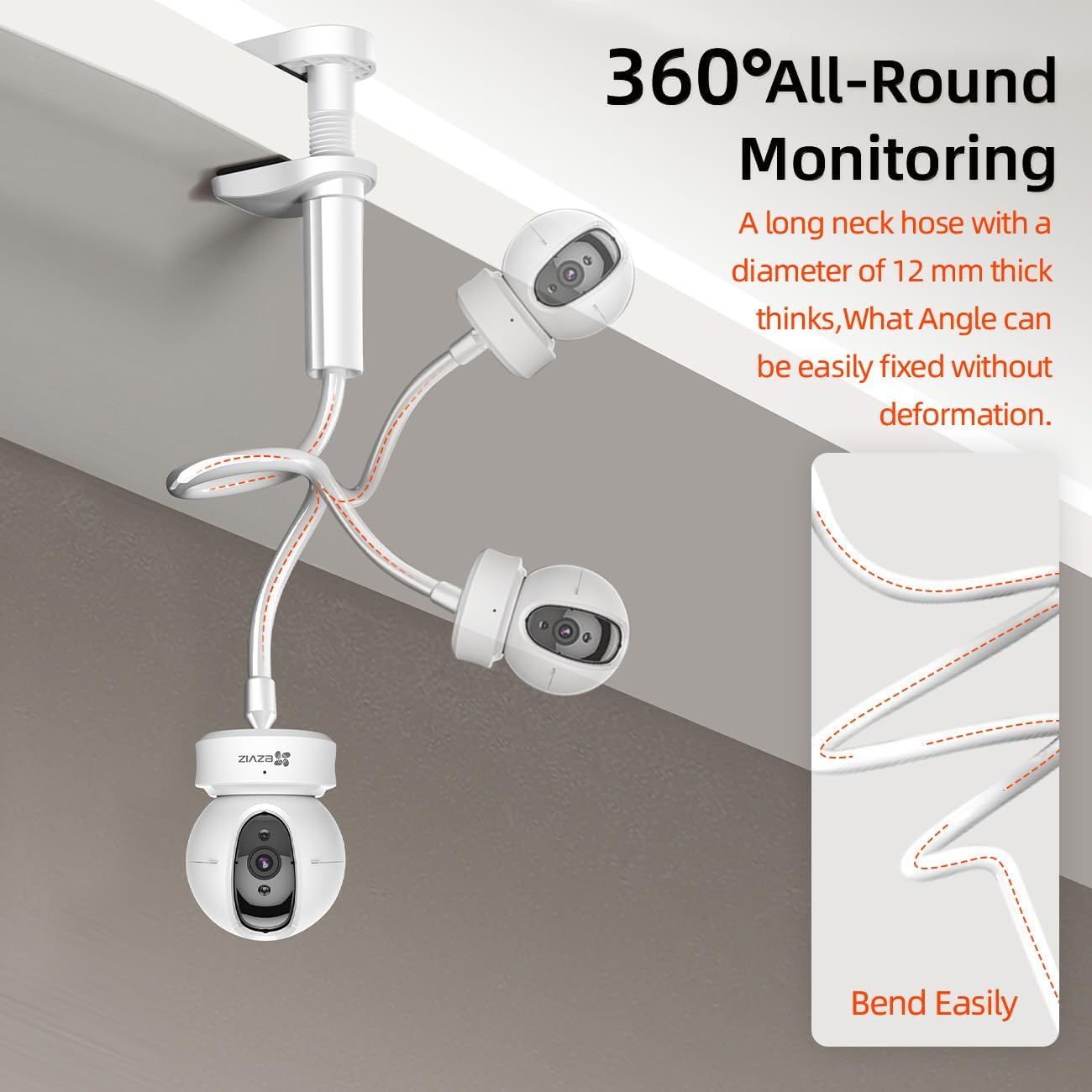 Baby Monitor Holder,0.5M Baby Monitor Camera Bracket,No Drilling Required,Universal Adjustable Gooseneck Mount,Compatible with Arlo,Hello Baby & Most Monitor Cameras with 1/4 Screw image number 2