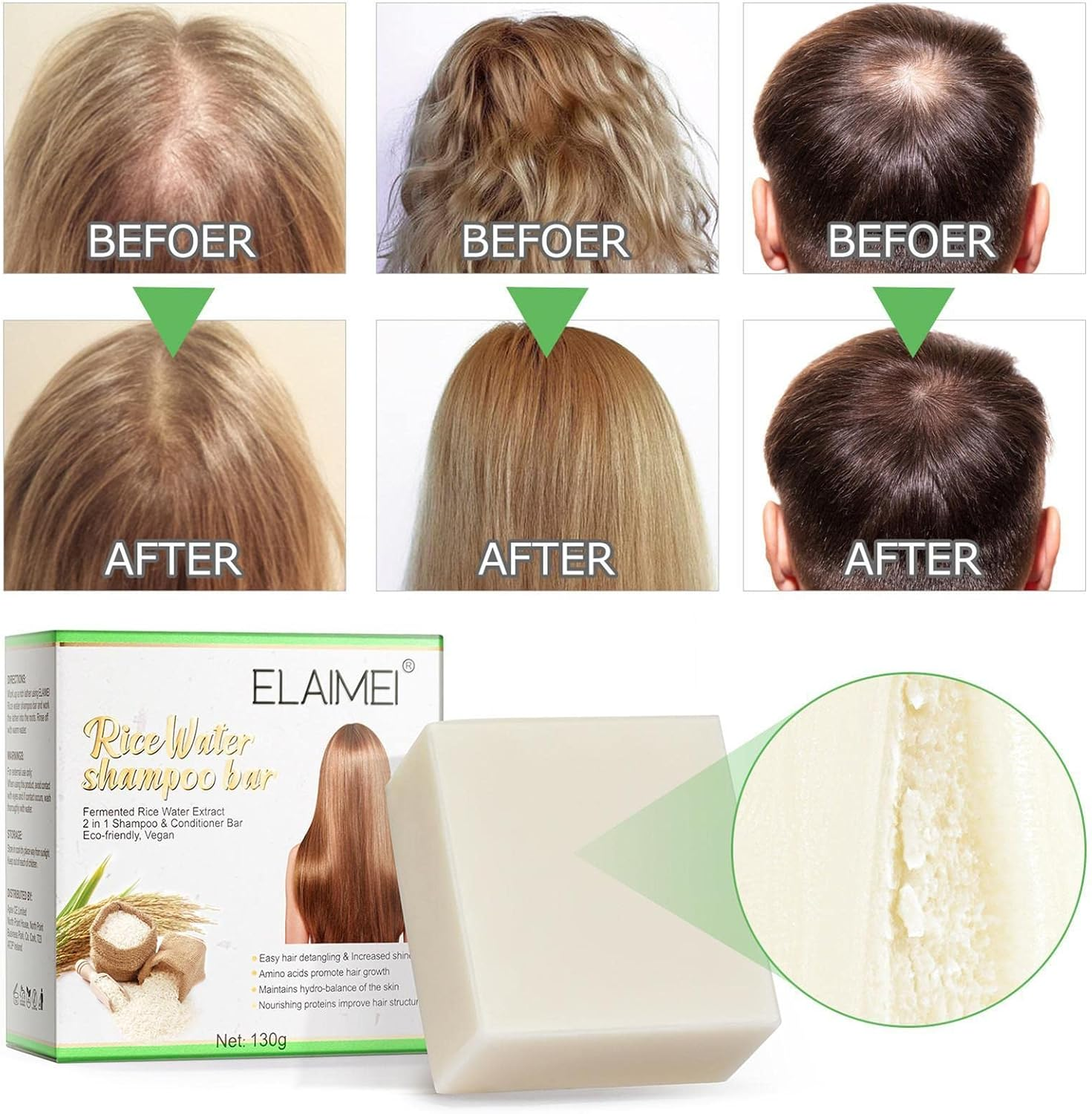 5 Pcs Hair Shampoo Bar | Natural Shampoo Bar with Nourishing Rice Water Formula - Moisturizing Hair Soap Rice Water Shampoo for Dry Damaged Hair M/B image number 2