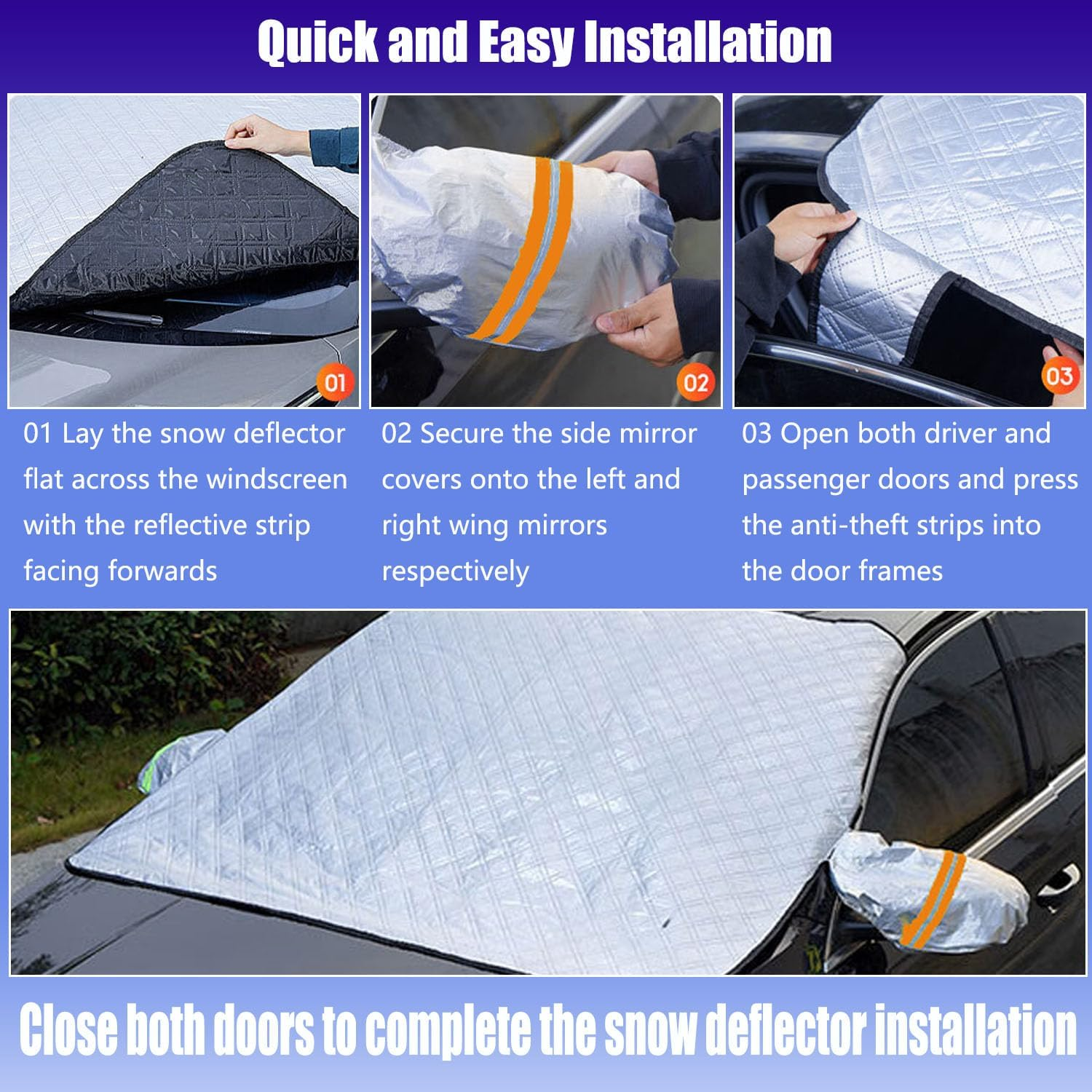 5Pcs Car Windshield Sun Shade, Winter Windshield Protector, Sunshade Front Window Automotive Covers, Car Windscreen Cover with Side Mirror Cover (160Cm) image number 2