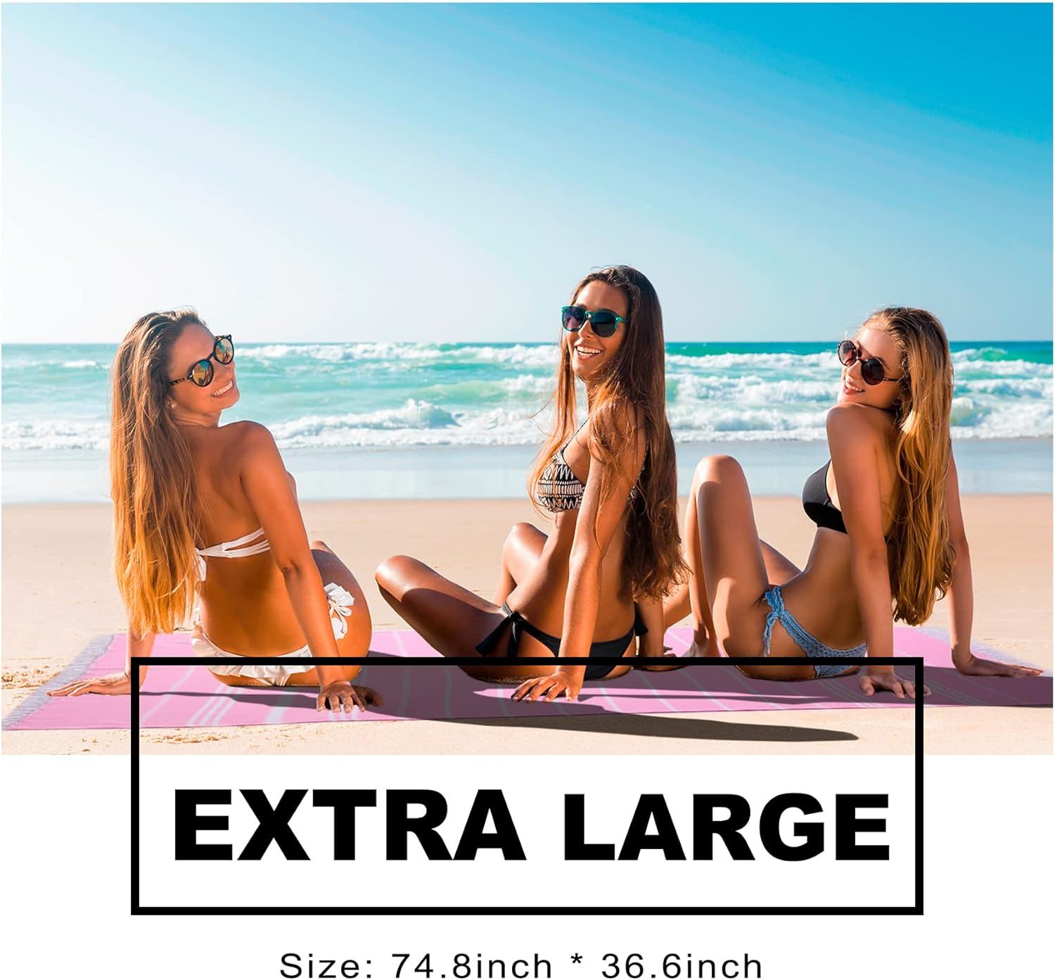 Antfuny 2 Packs Turkish Beach Towels Quick Dry Sand Free Oversized Bath Swim Pool Towel Extra Large XL Big Blanket Adult Travel Essentials Cruise Accessories Must Haves Clearance Vacation Stuff image number 5