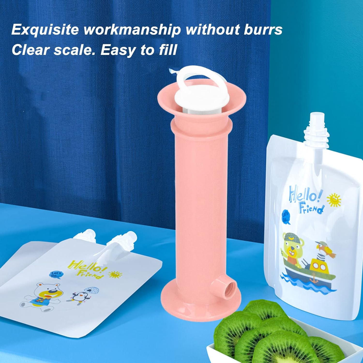 Fruit Puree Filler, 7 Set Reusable Pure Color Pouches 100-200Ml Toddler Fruit Squeeze Puree Filler for Kids, Baby Food Pouch Maker Safe Baby Food Dispenser for Home Pouch Filling (Pink) image number 6