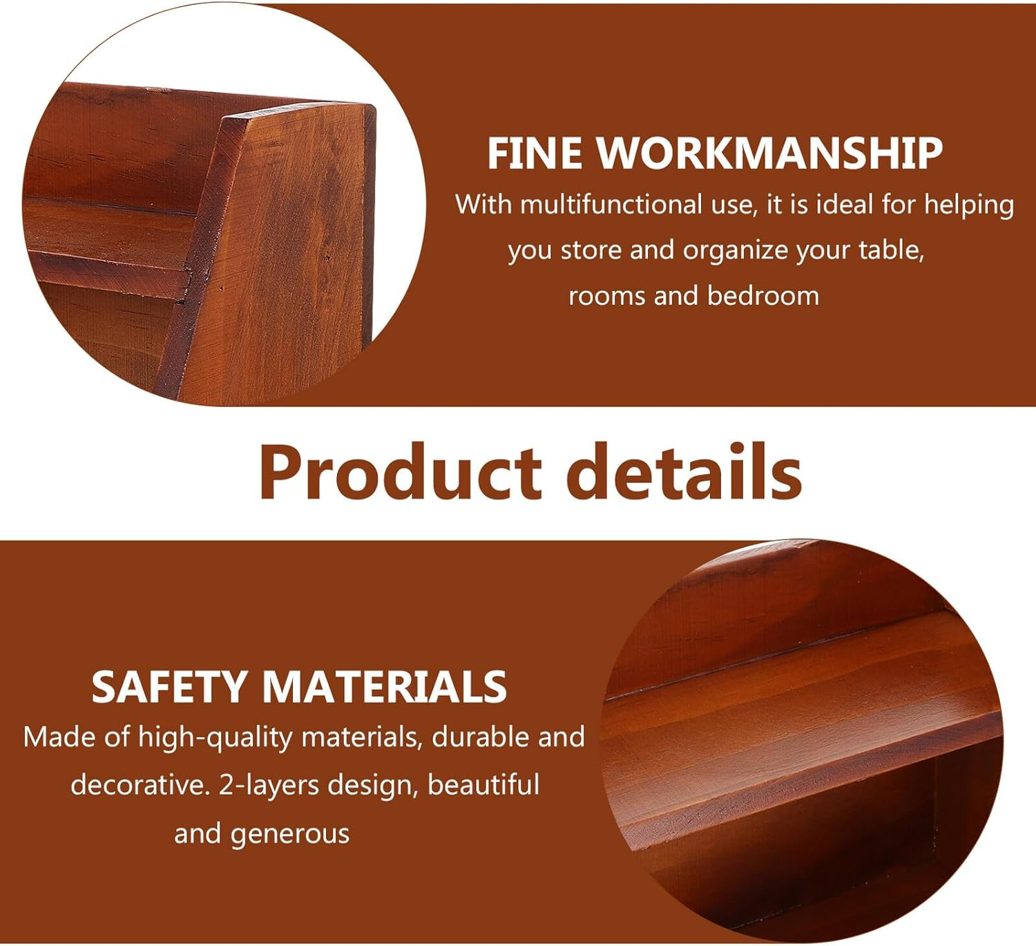 Anneome Wall-Mounted Wooden Storage Rack, Multifunctional Desk Organizer for Sundries, 2-Tier Vintage Style Makeup and Office Storage Holder, image number 6