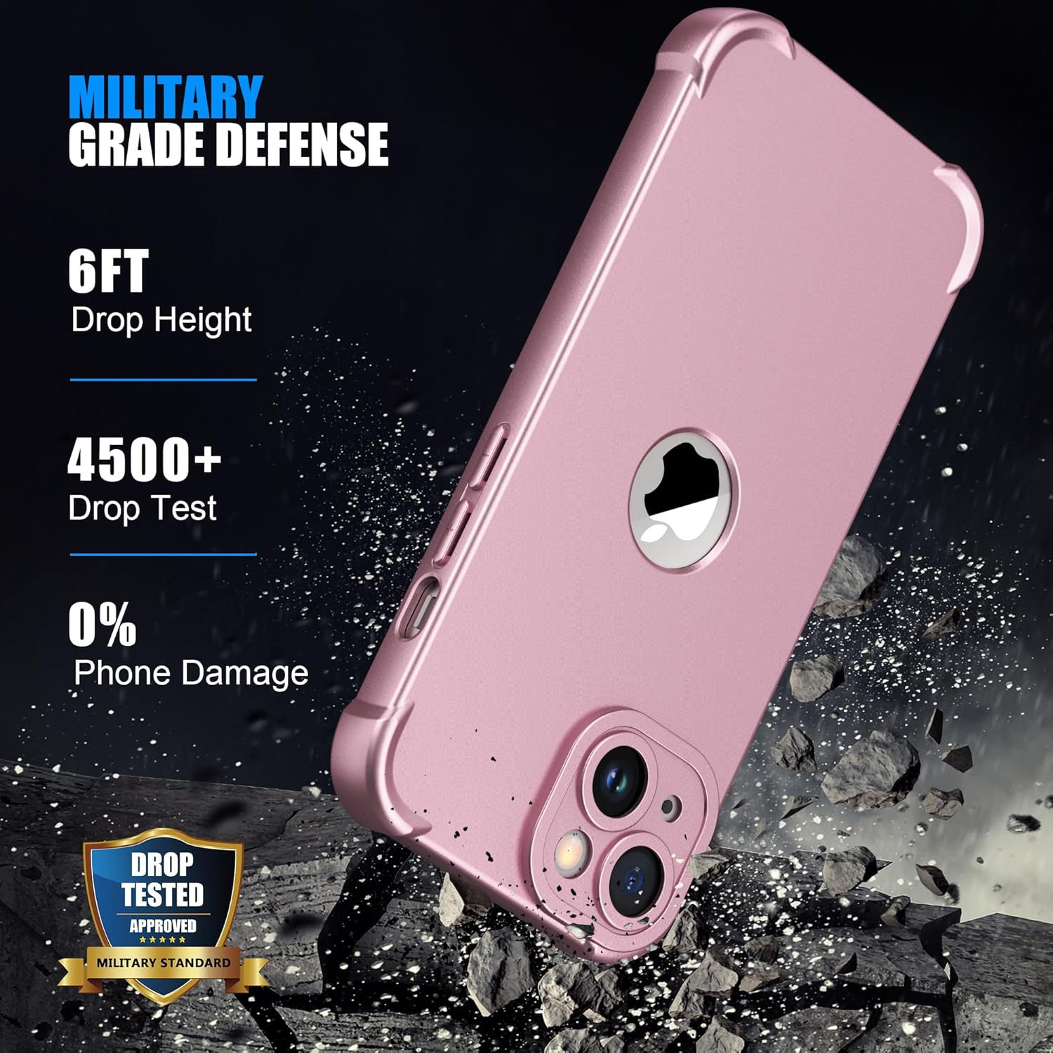 ORETECH Designed for Iphone 14 Case with [2 X Tempered Glass Screen Protector] [Shockproof Protective] Soft TPU Silicone Phone Case for Iphone 14 Case-6.1''Rosegold - Black image number 5