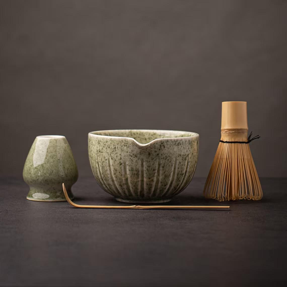 TANG PIN Matcha Set - Match Bowl and Whisk | Matcha Scoop Matcha Stand (Chasen Holder) 4Pc Perfect Matcha Kit for Matcha Tea Ceremony (White) 5.4*4.7*3.0