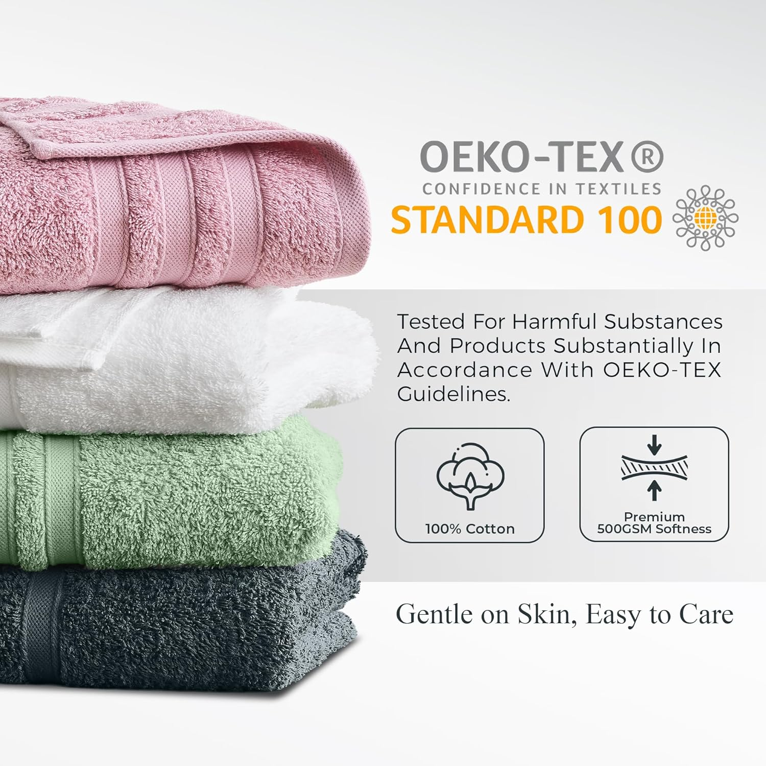 LINENOVA 100% Cotton Bath Towels 4 Pack - Premium 450GSM Soft & Lightweight Towel Set, Quick Dry & Absorbent Bathroom Towels, Ideal for Hotel, Spa and Gym Use (65X130Cm, Charcoal) image number 2