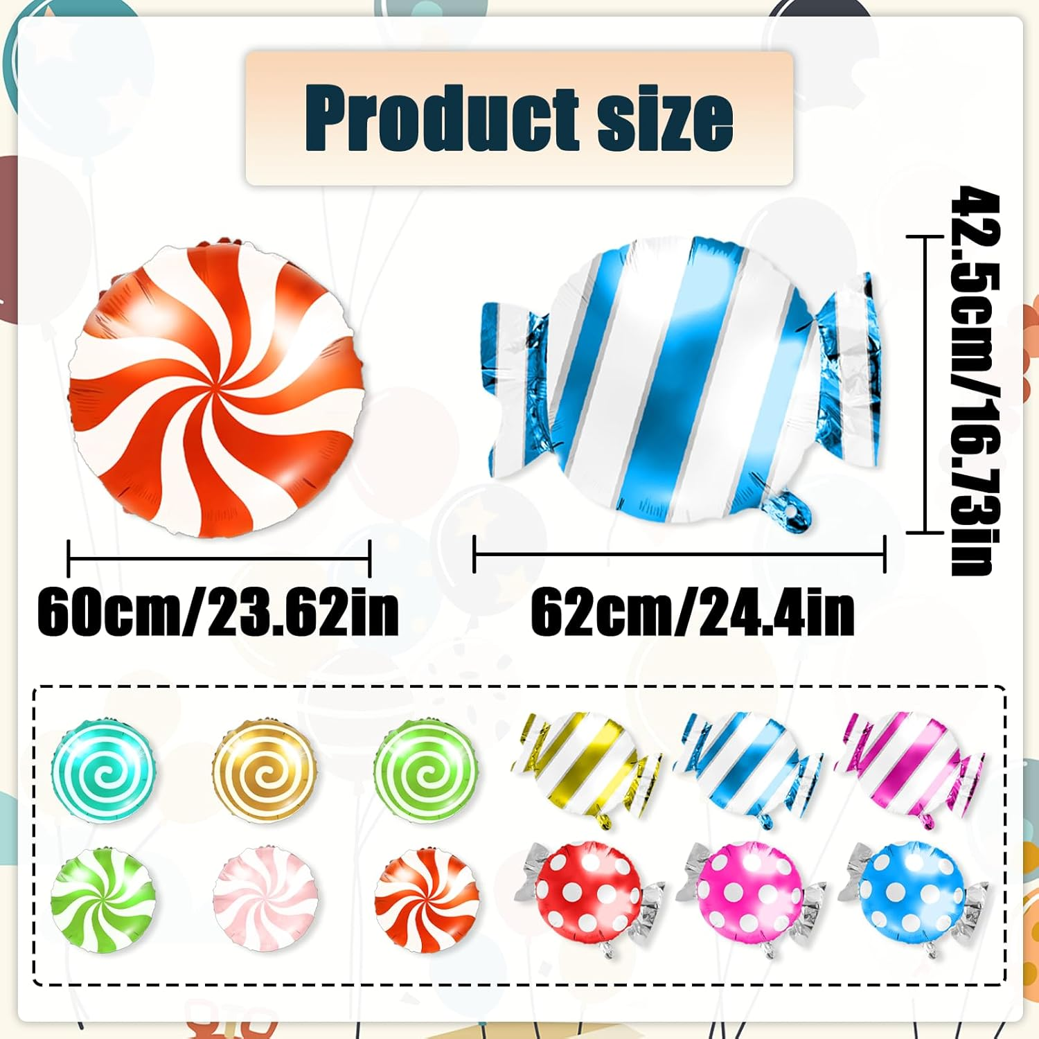 NILLOS Candy Themed Party Decorations, 12 PCS round Lollipop Balloon for Birthday, Festival (4 Styles) image number 6