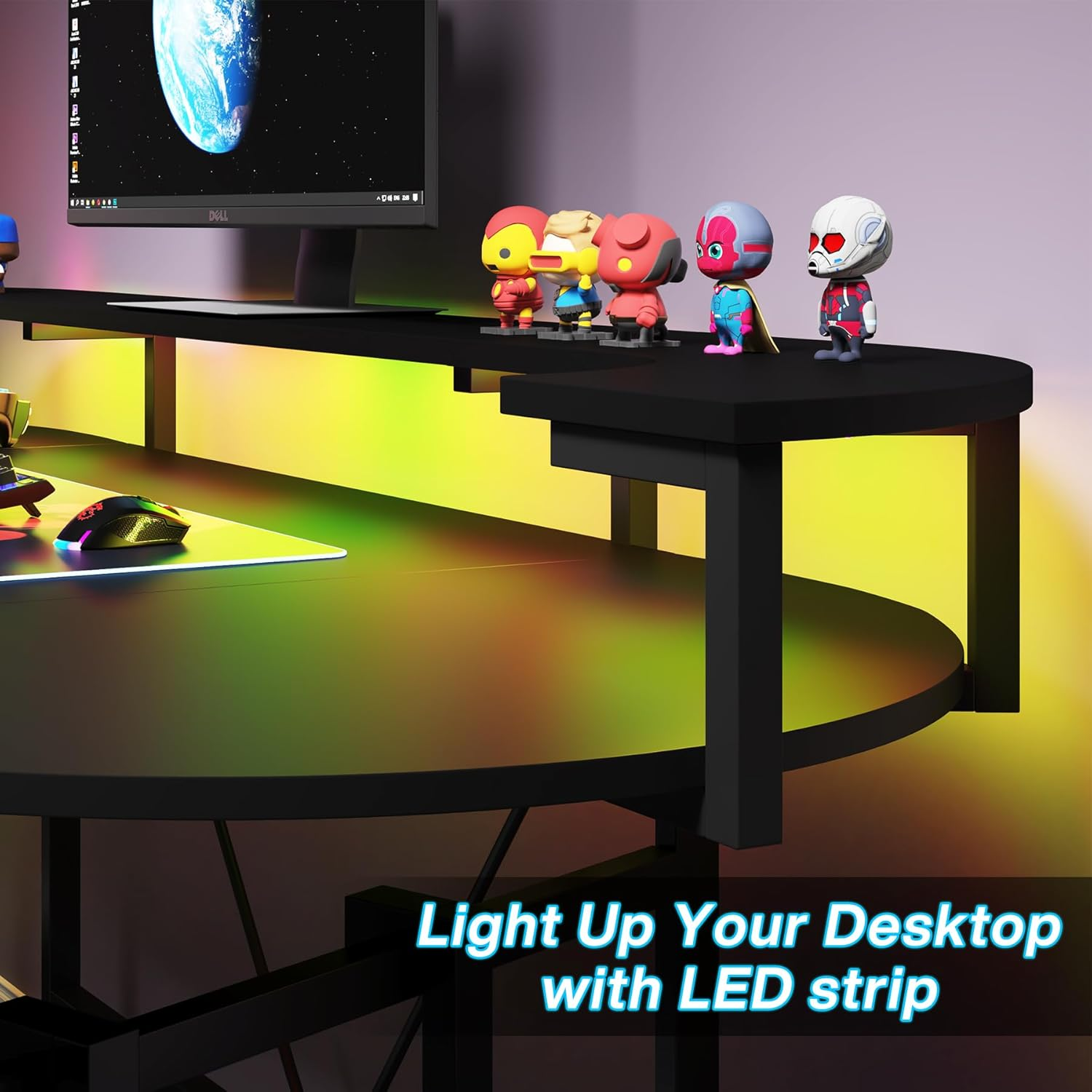 Tribesigns 190 Cm Gaming Desk with Shelf, Large RGB Gaming Table, Computer Gaming Table, Carbon Fiber Gamer Desk for Bedroom, Home Office, Black image number 6