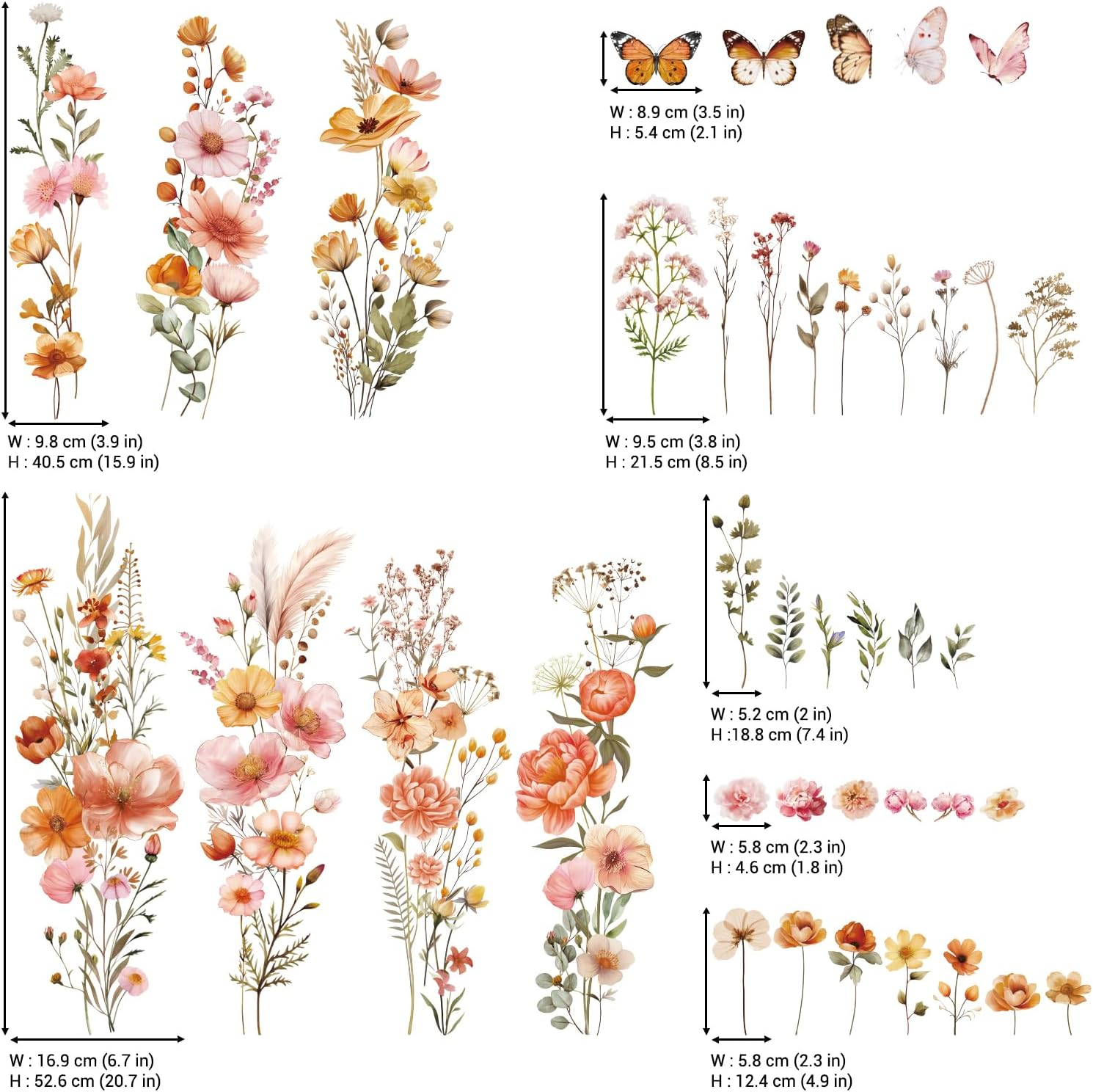 DECOWALL SG2-2506 Boho Small Flowers Wall Stickers Peel and Stick Removable Floral Decals Nursery Bedroom Nature Home Decor Garden image number 1