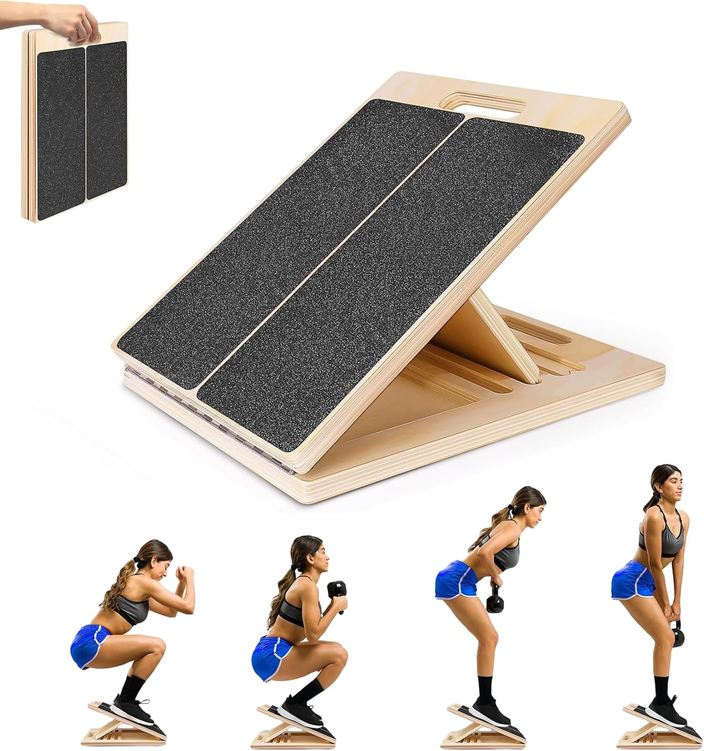 Portable Wooden Slant Board for Calf Stretching, Adjustable Incline Calf Stretcher for Knees Ankle Heel Feet Leg, Squats & Physical Therapy, Black 40 * 30 * 4Cm