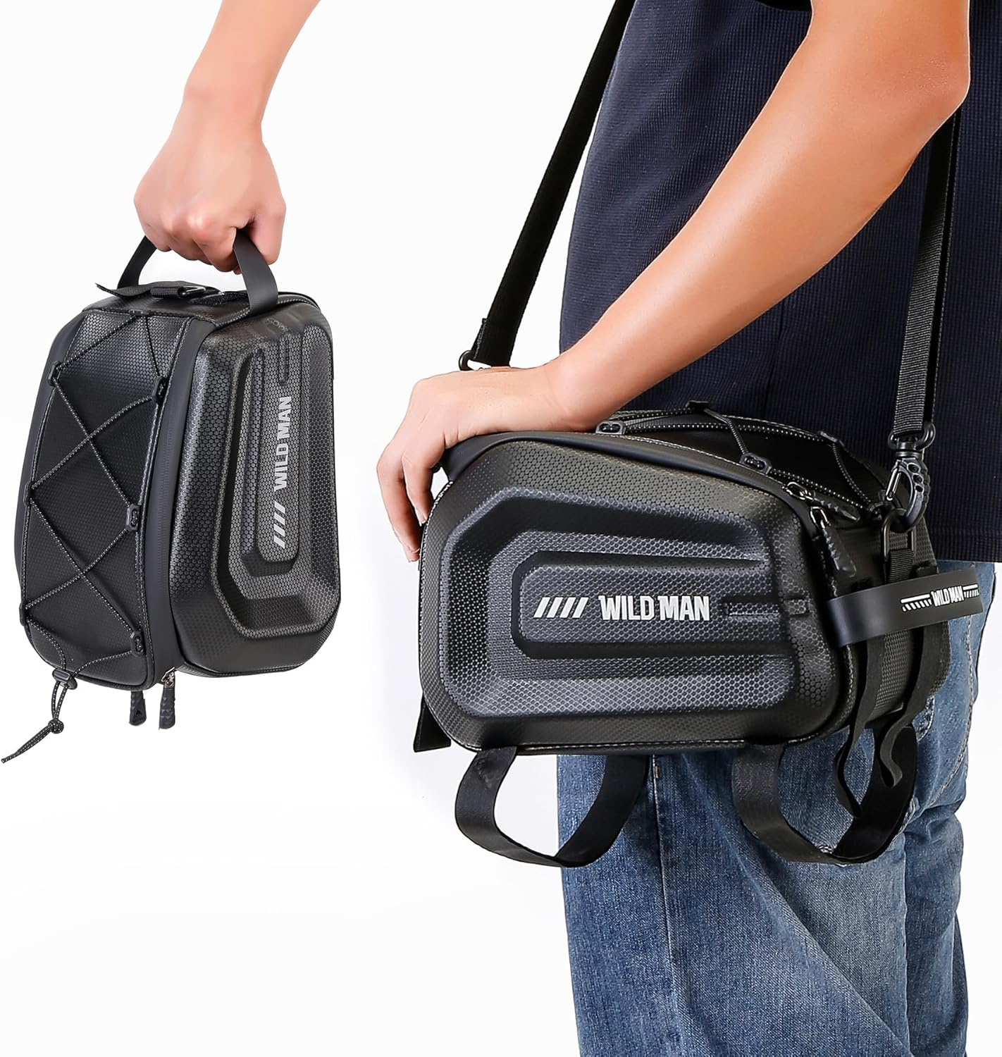 WILD MAN 4L Waterproof Bicycle Seat Bag - Hard Shell Saddlebag for Electric Bike Touring - Sport Messenger Storage Accessory (GD5, Black) image number 1