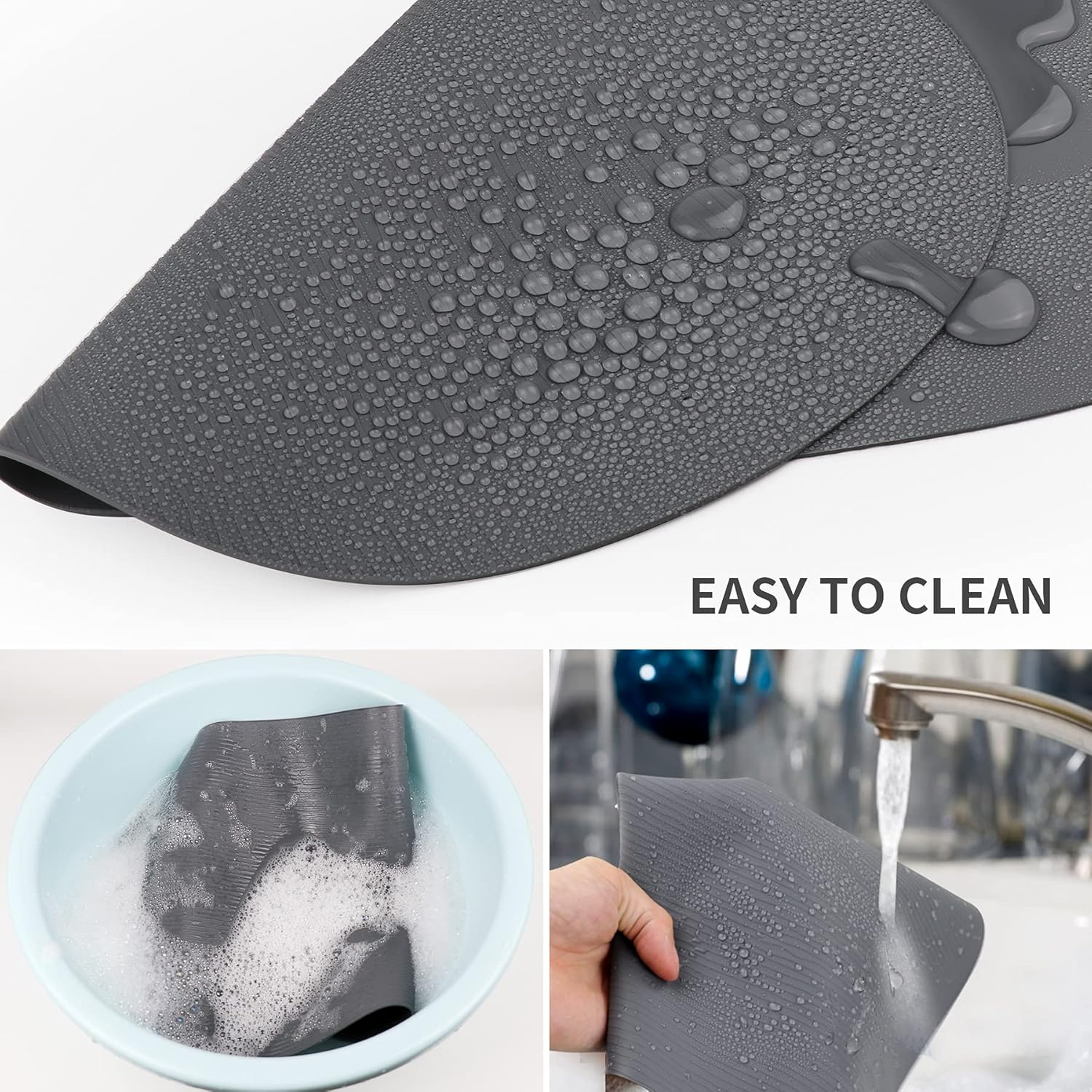 IYYI Silicone Placemats, Oval Placemats for Dining Table, Dishwasher Safe Table Mats Waterproof Non-Slip Kids Placemats Set of 4 （Light Gray-Line） - Light Gray-Line image number 3