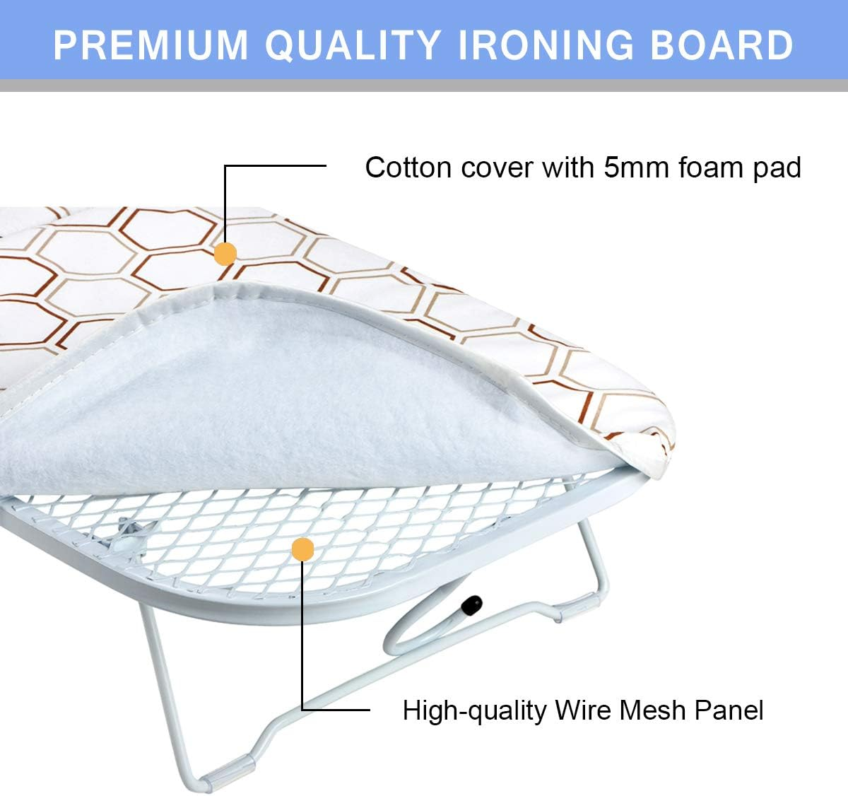 Sheechung Small Tabletop Ironing Board - Heavy Duty Ironing Board with Mesh Metal Base & 100% Cotton Cover,Hook for Hanging,Portable Folding Mini Iron Board for Sewing, Craft Room, Household, Dorm image number 4