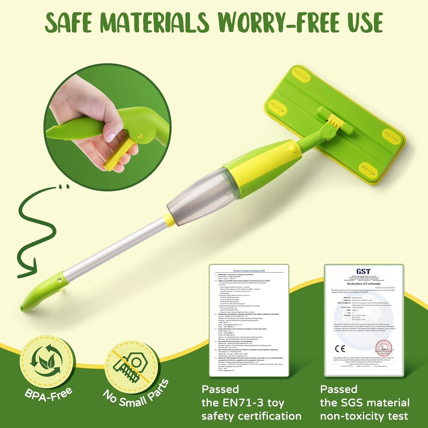 Spray Mop Toy Set for Kids,8 PCS Cleaning Toy Set for Toddler Aged 3+,With Refillable Bottle,Replacement Pads and Broom Head,Dustpan Set,Traceless Storage Rack,Montessori Toys, Kids image number 4