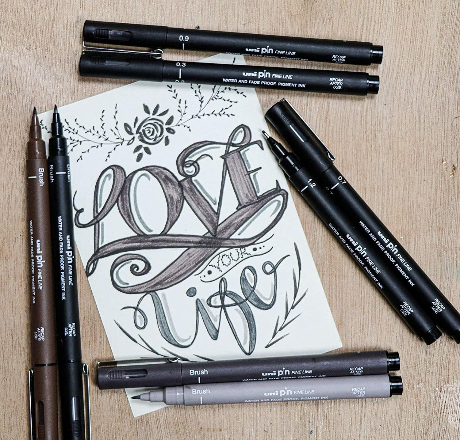 Uni Pin - Set of 6 Drawing Pens - Black Ink - Fine Point 0.03-0.8 Mm image number 1