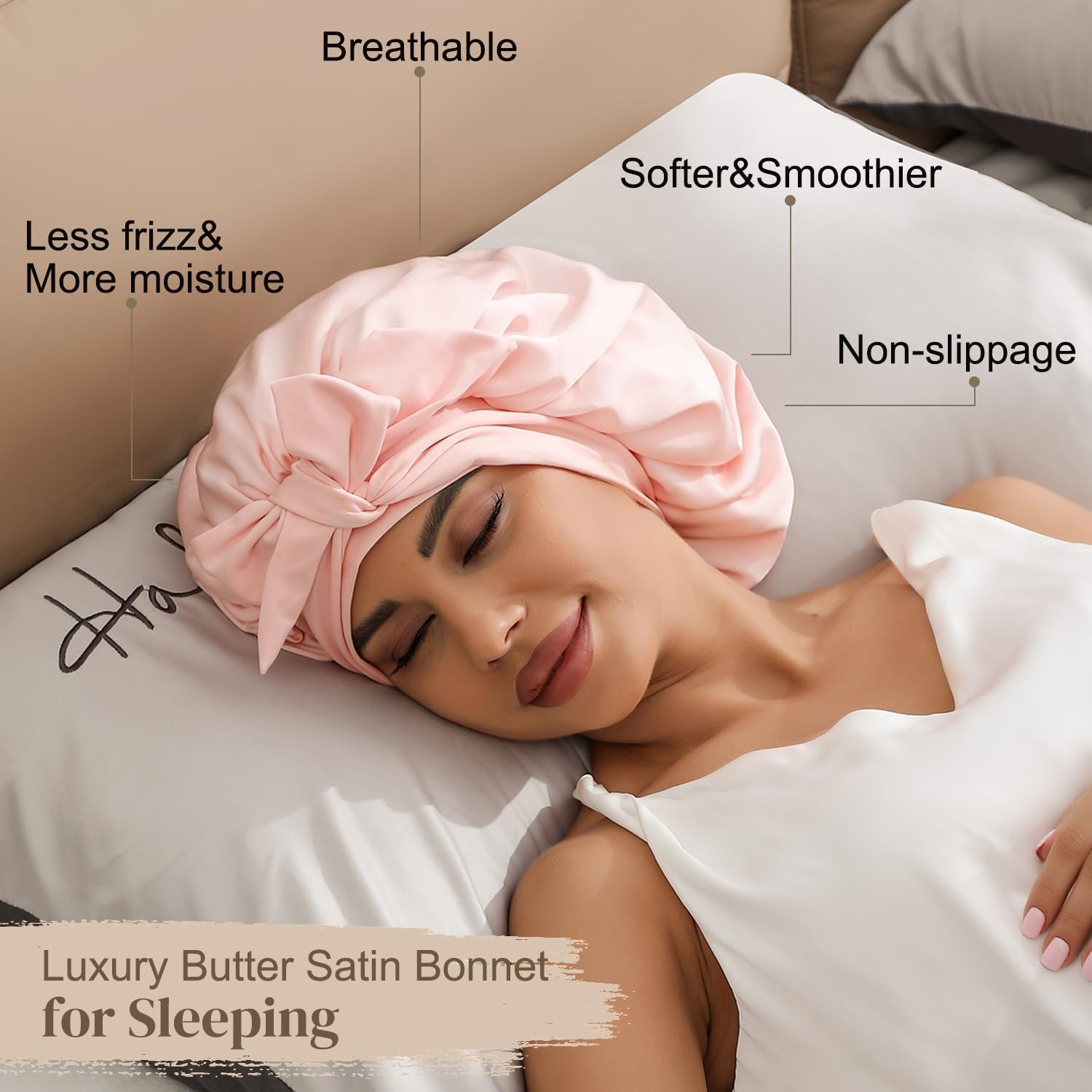 Sibeixiu Luxurious Non-Slip Satin Bonnet - Silky Soft, Breathable, Comfortable All Night, Secure Fit for Hair Care and Styling image number 4