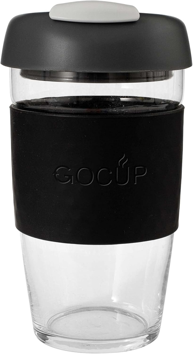 Avanti Gocup Borosilicate Glass Travel Cup, 473 Ml/ 16 Oz Capacity, Black/Charcoal/Grey