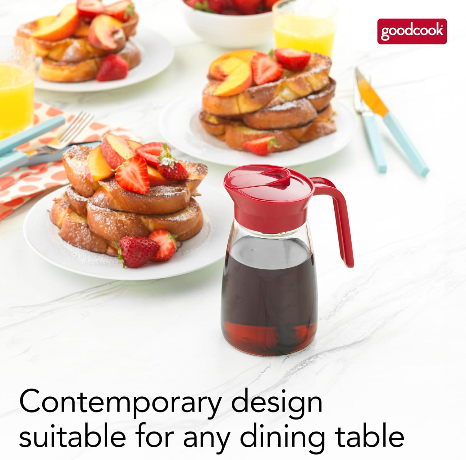 Goodcook 12 Oz. Glass Syrup Dispenser with Lid, Clear/Red image number 6