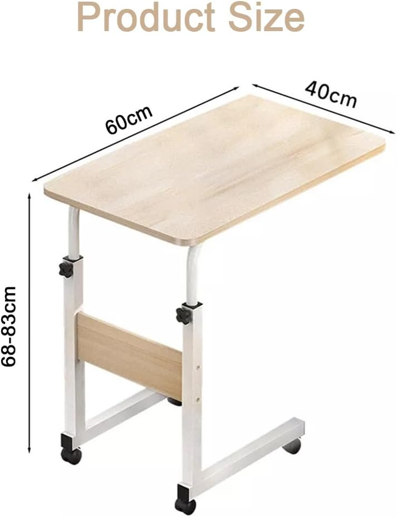 Side Table, C Shaped Table with Wheels, Industrial Side Table for Living Room Bedroom, Adjustable Height, Mobile Computer Desk Laptop Table for Home Use (Light Walnut) image number 1