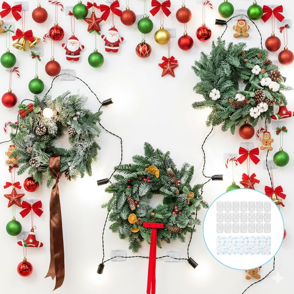 100 Pcs Indoor Mini Light Clips - Damage-Free Adhesive Hooks for Christmas Lights & Home Decor, No-Tool Hanging Solution for Walls, Windows & More, Includes 100 Clear Clips & 100 Strips image number 2