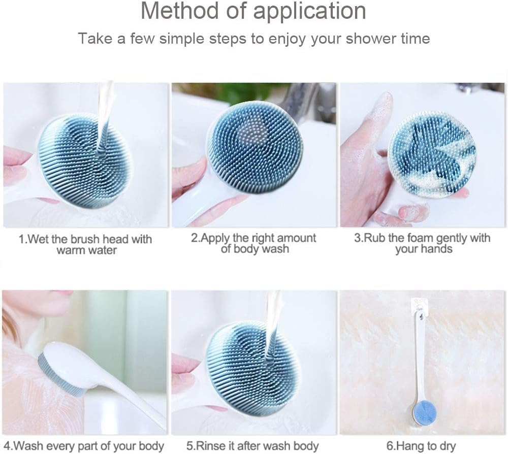 Silicone Back Brush with Long Handle, Bath Body Scrubber Brush for Shower with Soft Bristles, Perfect Back Exfoliation Brush for Men and Women, Non-Slip (Blue, One Size) image number 5