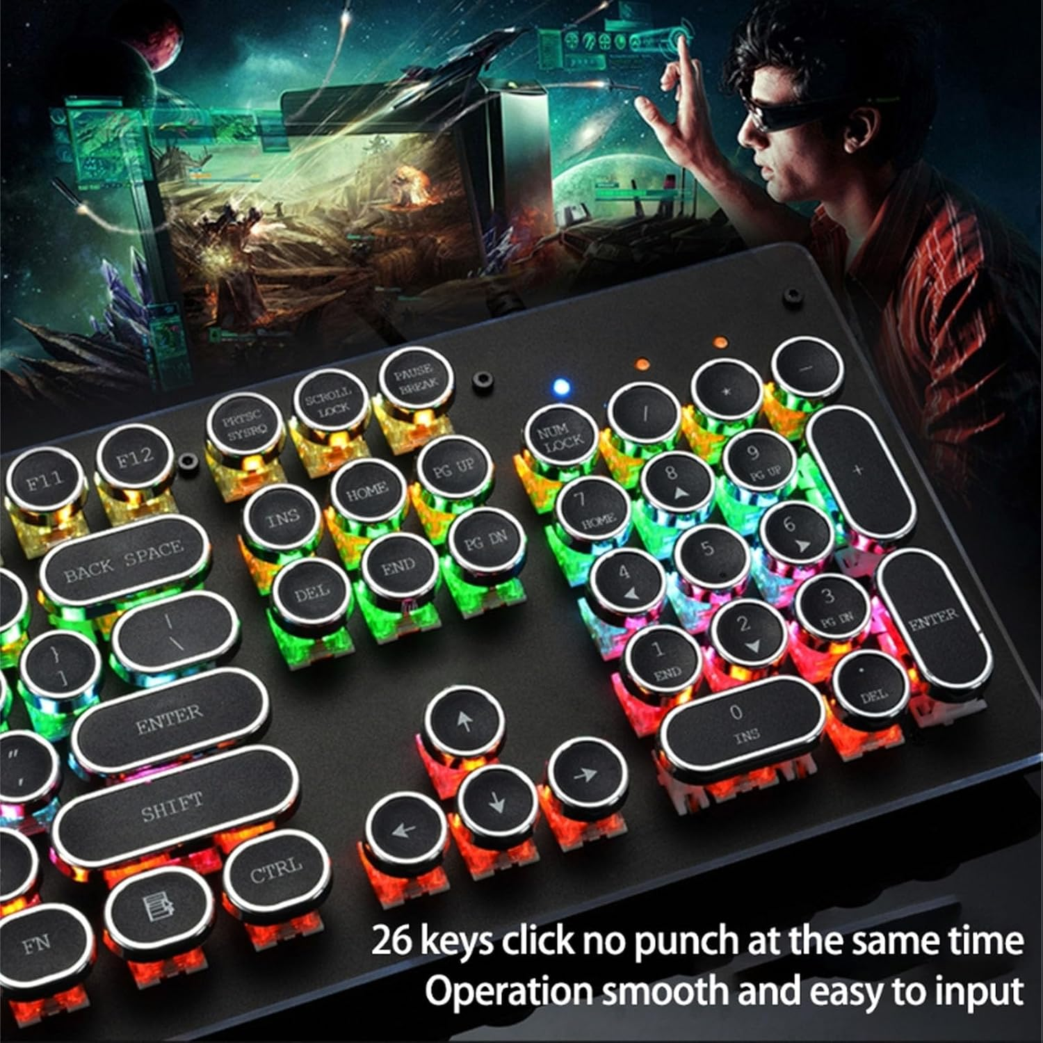 104 Keys RGB Mechanical Gaming Keyboard, Backlit USB Wired Keyboard with Blue Switch, Computer Keyboard for Desktop PC (Black) image number 5