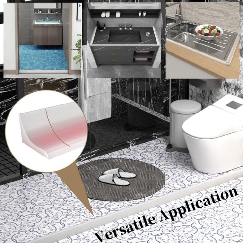 79Inch Silicone Collapsible Water Dam, Streamlined Water Flow Self-Adhesive Silicone Water Barrier, High 1.2Cm Collapsible Water Guard for Kitchen Countertop Bathroom Floor Bathtub (Translucent)