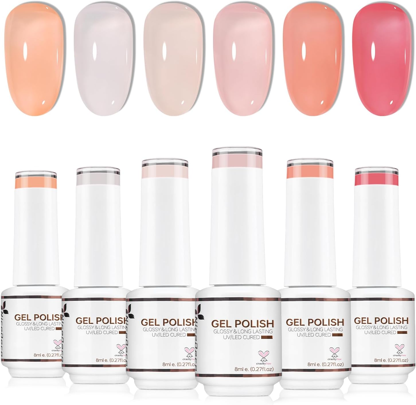 Nicedeco Cruelty-Free Vegan Jelly Neon Gel Nail Polish Set,Green Yellow Red Purple Blue Pink Jelly Nail Polish Soak off UV LED for Salon and Nail Art DIY Nail Gel Polish Set 6 Colors-45