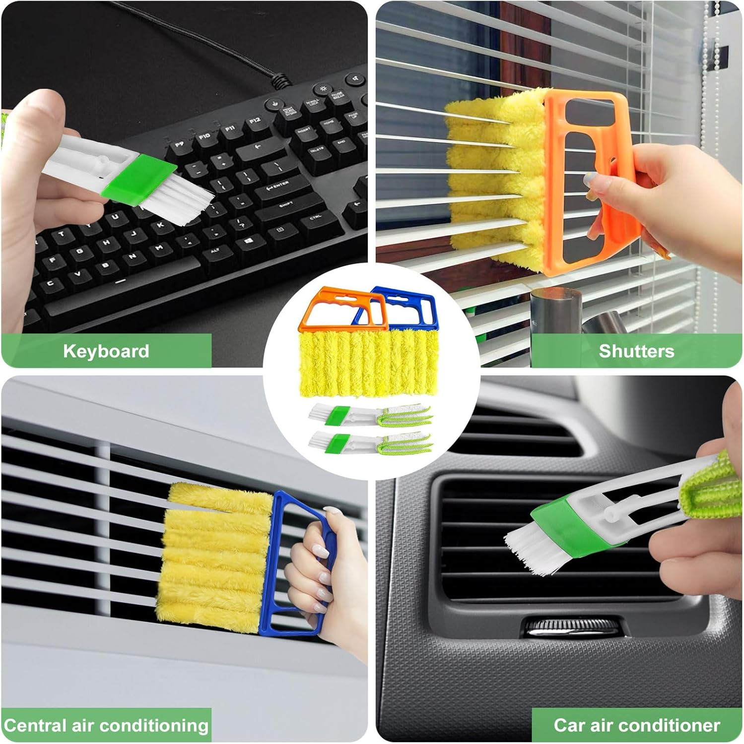 HAOHOMIO 4Pcs Blind Cleaner Duster Tool Set with 7-Finger & 3-Finger Brushes，Washable Multi-Surface Dusting Kit for Wood Blinds, Venetian Blinds, AC Vents, Car Vents, Shutters & Fans (Yellow+Green) - Yellow+Green+2Small image number 3