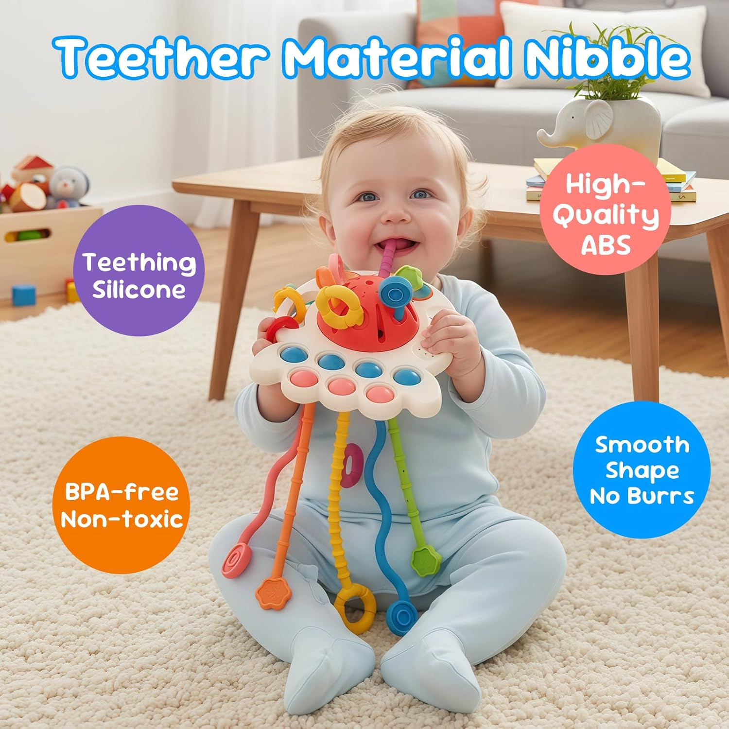 Montessori Sensory Teething Toy for Babies & Toddlers，Fun Press & Grasp Activity with Bpa-Free Silicone for 1 Year Old, High Chair Play, Early Education (Red) image number 3