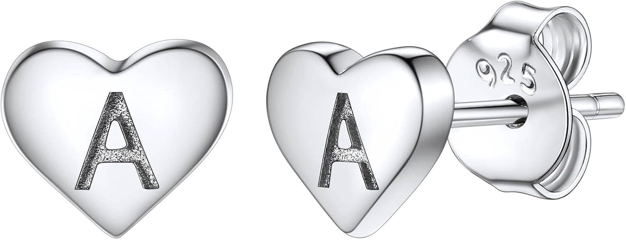 Silvora 925 Sterling Silver Heart Initials Earring for Women Stud Letter Earring for Girls Love Jewelry Birthday Gift