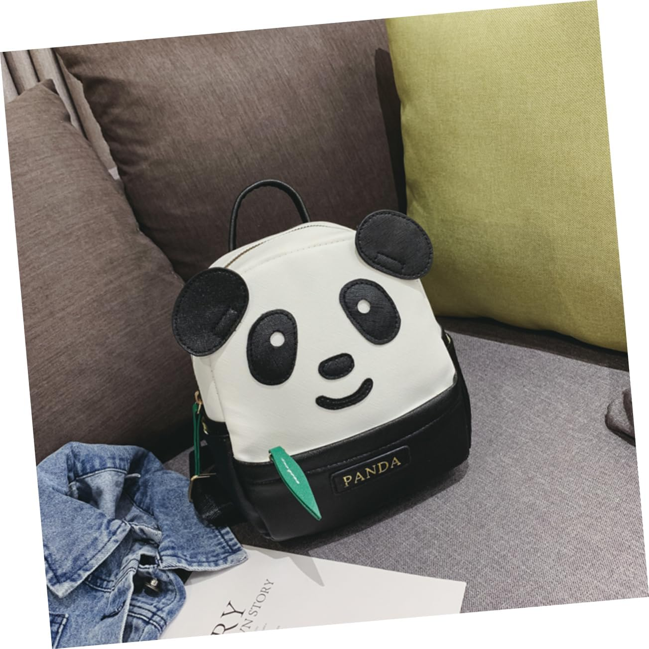 TENDYCOCO Panda Backpack for Boys and Girls Cartoon School Bag Small Black Pu Travel Rucksack for Boys and Girls Adjustable Straps image number 3